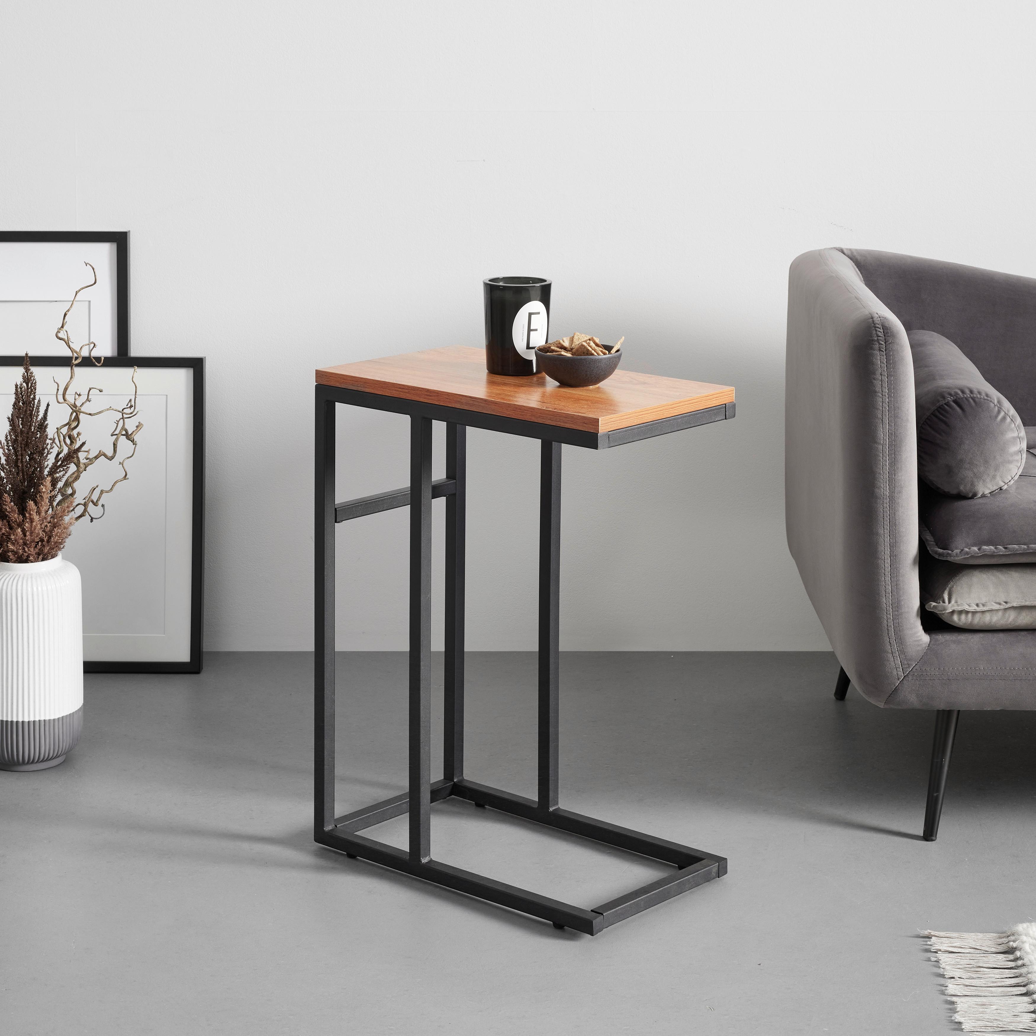 Beistelltisch Giorgia Eichefarbe/Schwarz MDF - Eichefarben/Schwarz, MODERN, Holzwerkstoff/Metall (47/27/64cm) - Bessagi Home