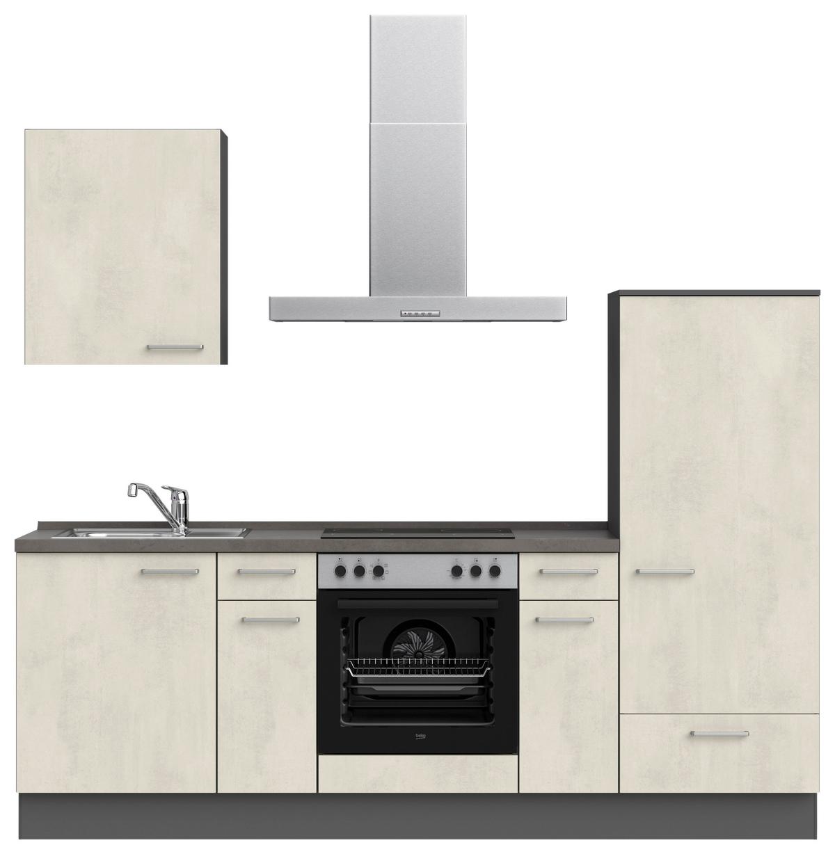Küchenblock Riva Low m. Geräten Weiß - Schieferfarben/Edelstahlfarben, MODERN, Holzwerkstoff/Metall (240cm) - Nobilia