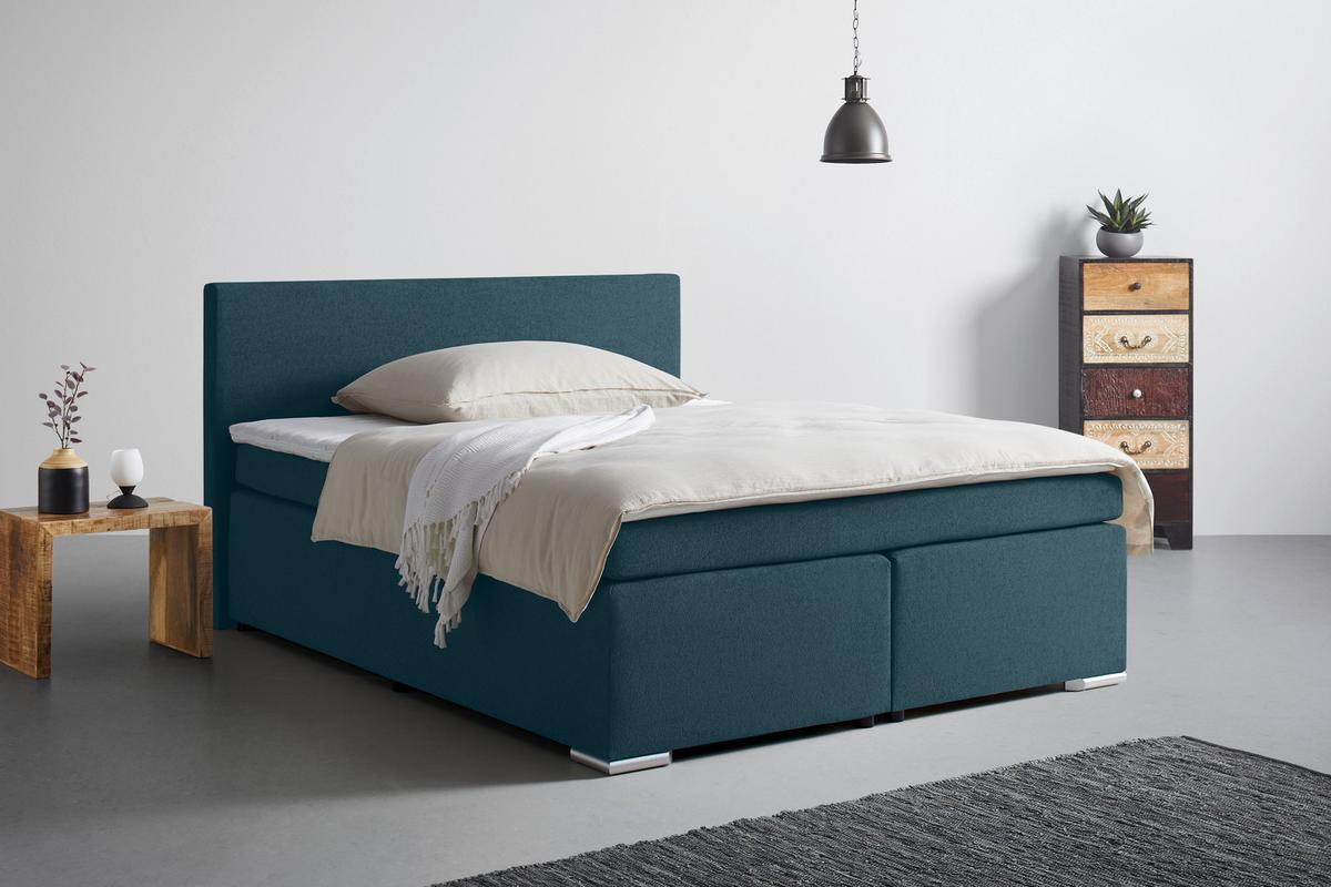BOXSPRINGBETT MIRA 2 -EXKLUSIV- -BASED- - Dunkelblau, Modern, Holz/Kunststoff (160/200cm) - Based
