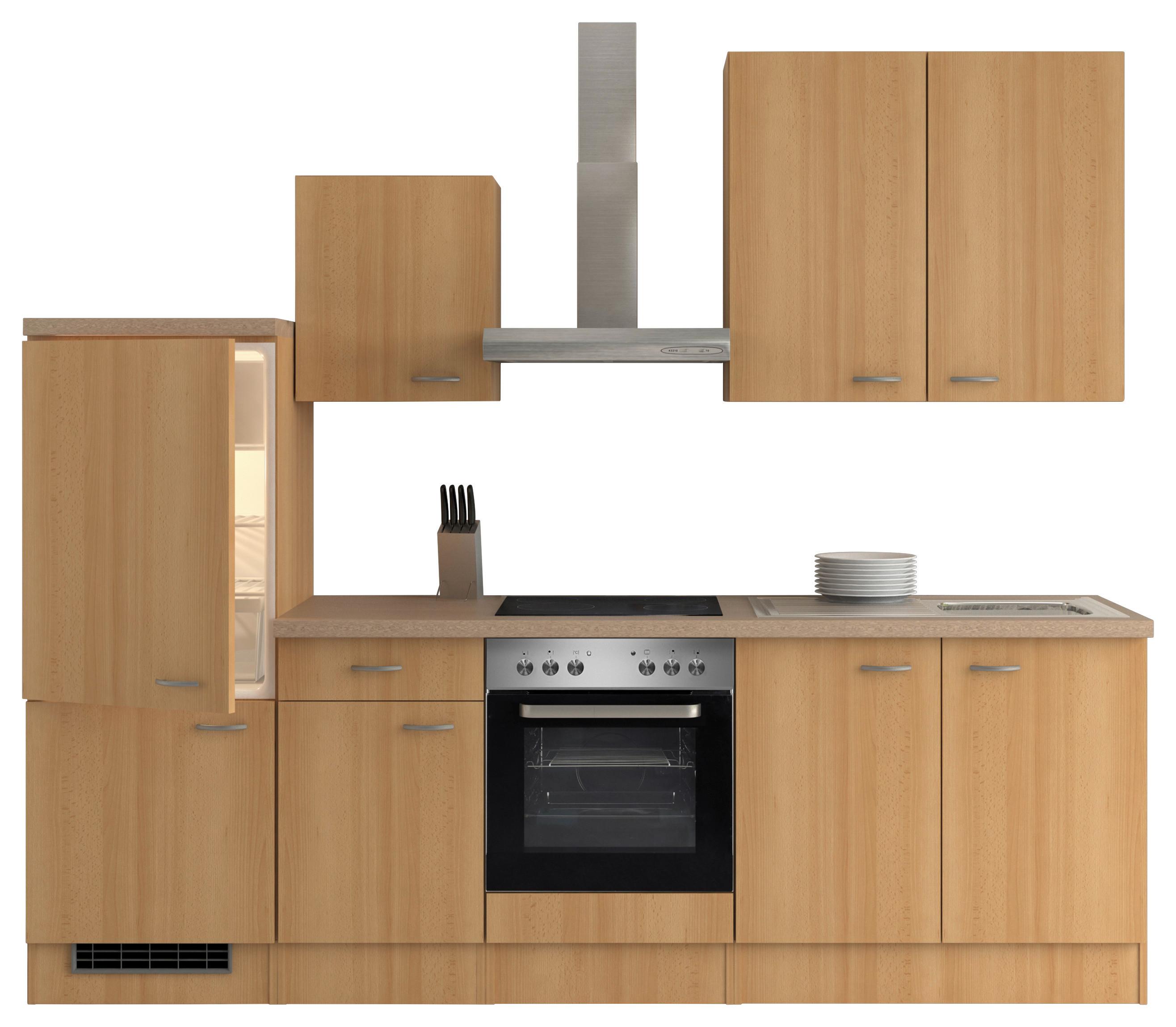 Kuhinjski Blok Z Aparati Nano, Barva Bukve - barve nerjavečega jekla/barve bukve, Moderno, umetna masa/leseni material (270cm) - FlexWell