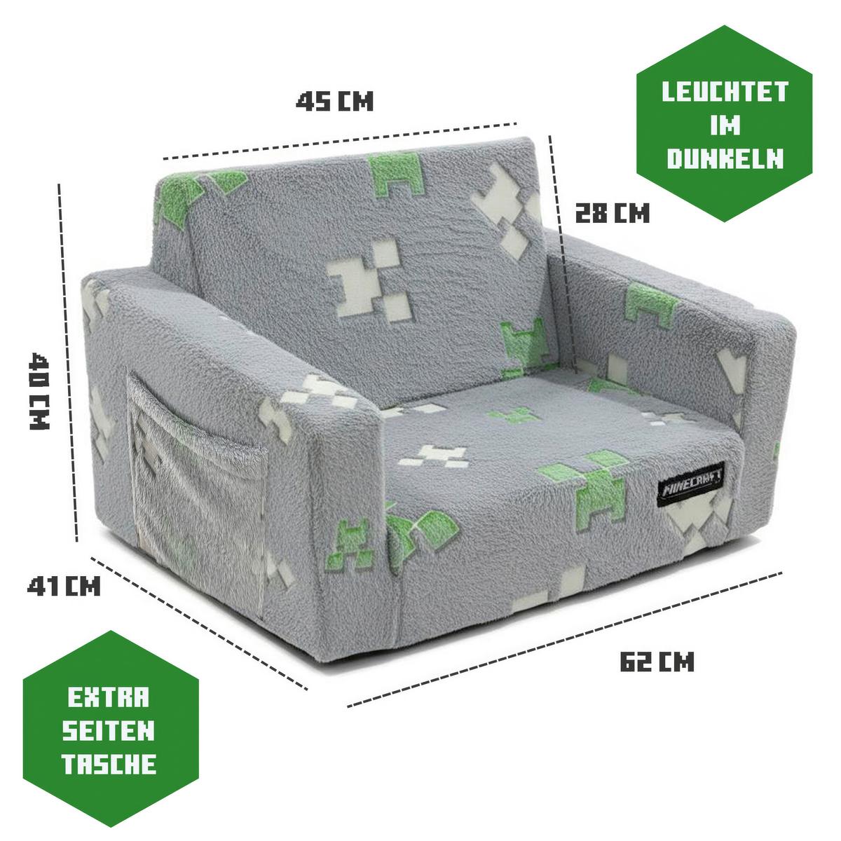 SOFA DZIECIĘCA/MŁODZIEŻOWA MINECRAFT - szary, Trend, tkanina (105/58/41cm) - Minecraft