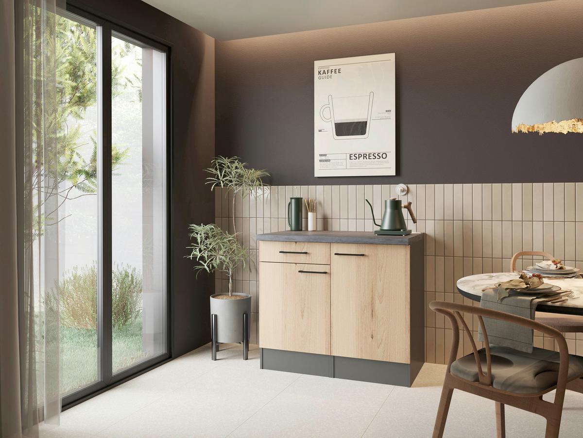 Buffet Oliver Grau/Eiche - Schwarz/Eiche Artisan, Trend, Holzwerkstoff/Metall (100/90/60cm) - Respekta