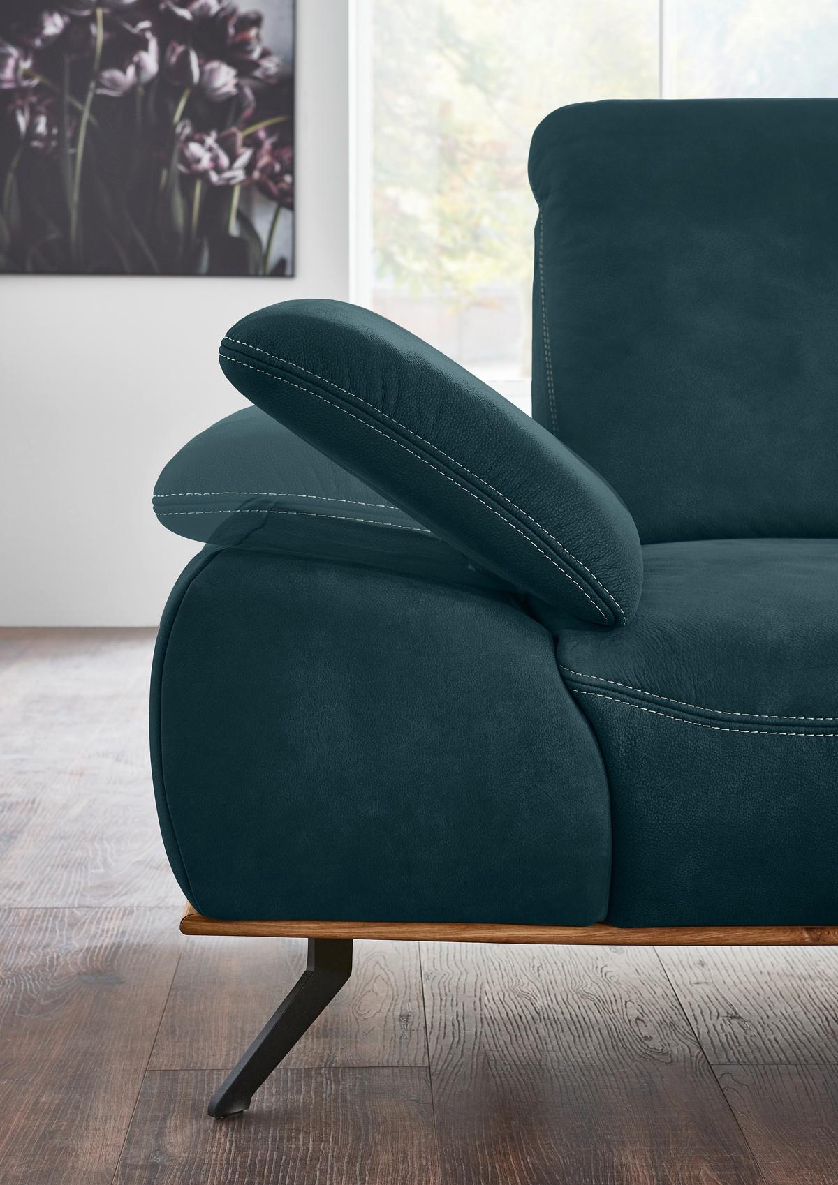 Wohnlandschaft Erling Dunkelblau - Beige/Schwarz, MODERN, Leder/Metall (322/89/187cm) - Premium Living