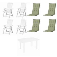 GARTENTISCHGRUPPE TAMPA+FARO+AUFLAGEN - Weiß/Grün, MODERN, Kunststoff/Textil (90/111/140cm) - Gardenson