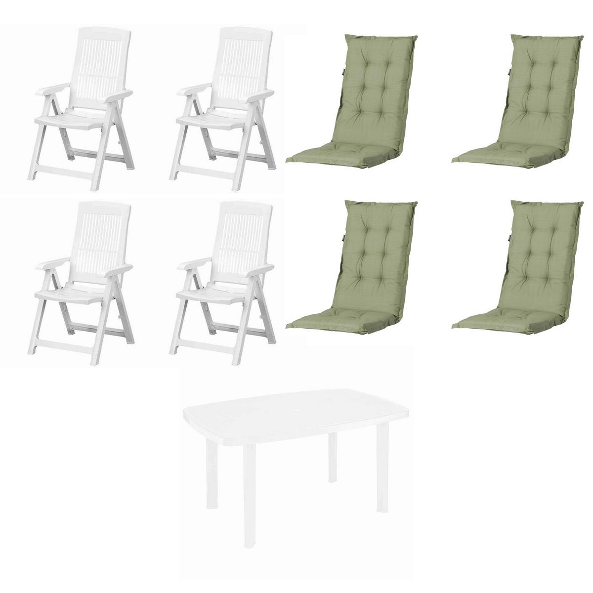 GARTENTISCHGRUPPE TAMPA+FARO+AUFLAGEN - Weiß/Grün, MODERN, Kunststoff/Textil (90/111/140cm) - Gardenson