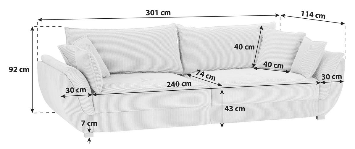 Velika Zofa Guarda, Svetlo Siva, Ležišče - naravne barve/svetlo siva, Moderno, tekstil/les (301/92/114cm) - Premium Living