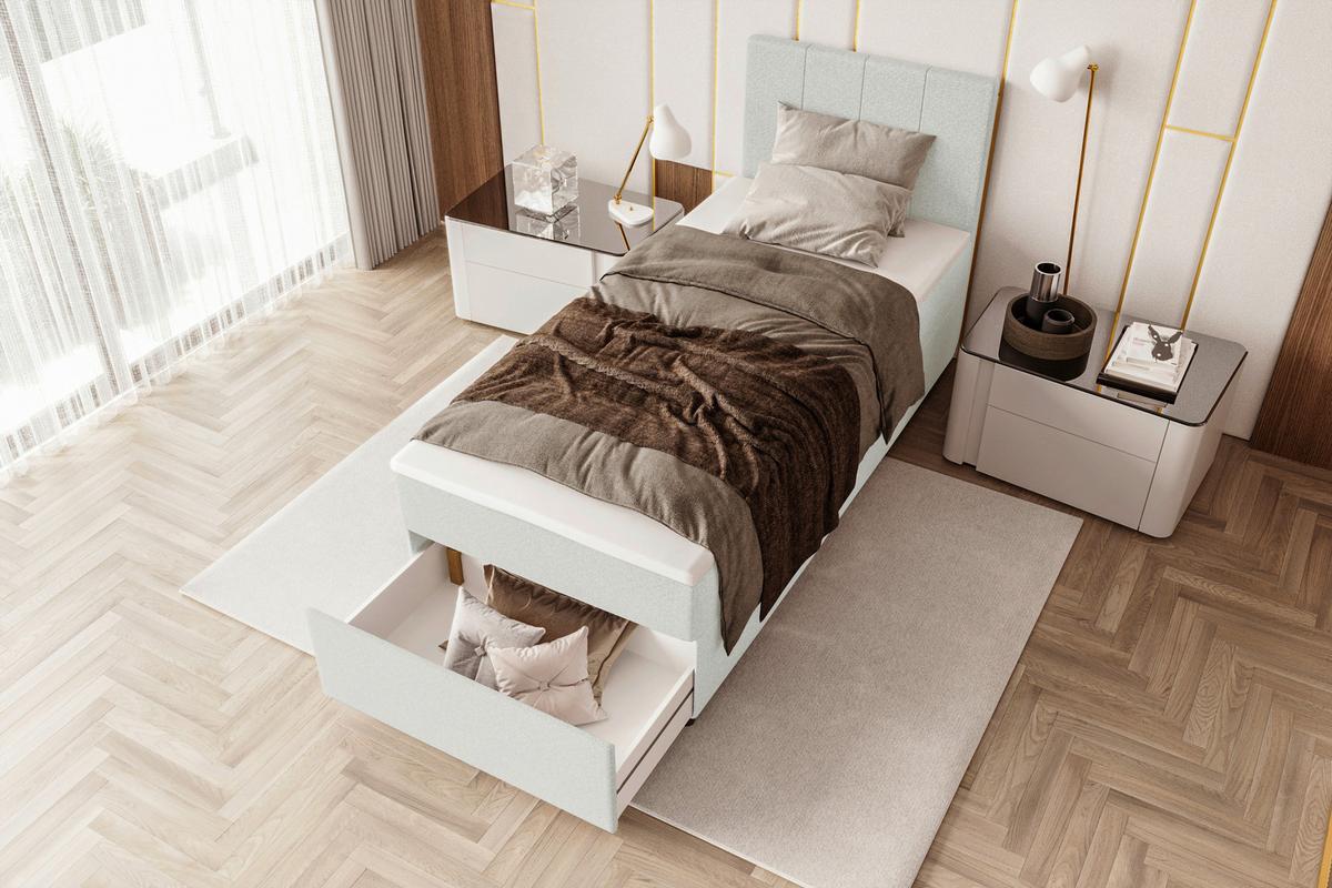 Boxbett Odin Hellgrau ca. 90x200cm - Hellgrau/Schwarz, KONVENTIONELL, Kunststoff/Textil (90/200cm) - Based