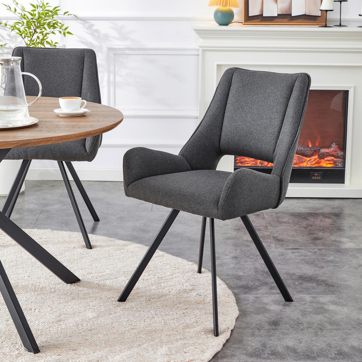 STUHL-SET HELEN - Anthrazit/Schwarz, Modern, Textil/Metall (56/91/63cm) - MID.YOU