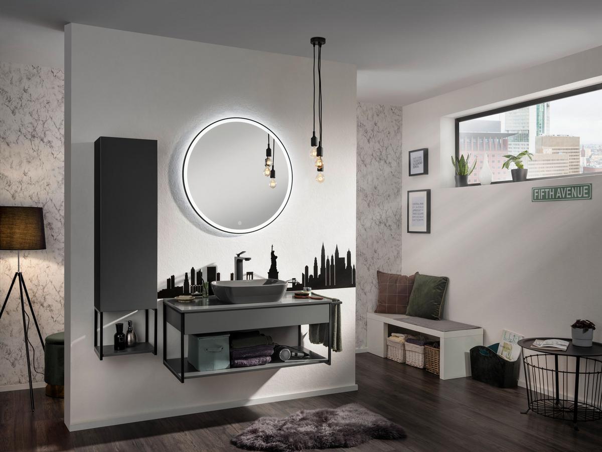 Wandspiegel "New York", Schwarz D: 80cm mit LED - Schwarz, MODERN, Glas (80/80/3cm) - MID.YOU