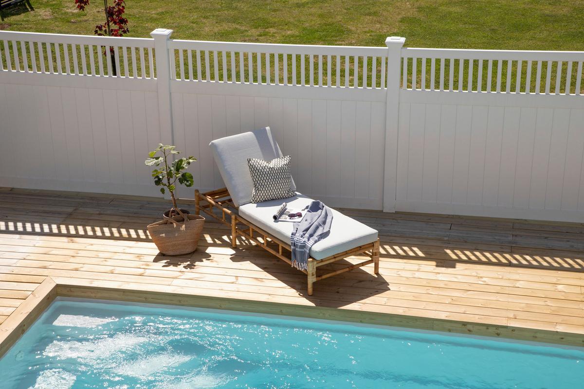 Sonnenliege Cane Bambus Rattan ca. 80x210 cm - Hellbraun/Creme, KONVENTIONELL, Holz/Textil (80/35/210cm) - Gardenson