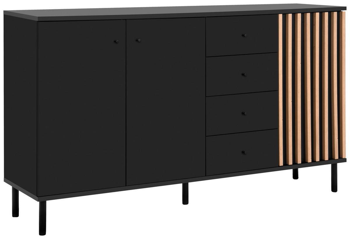 KOMODA SZEROKA MONZA - czarny/dąb artisan, Design, materiał drewnopochodny/metal (160/90/40cm) - Livetastic