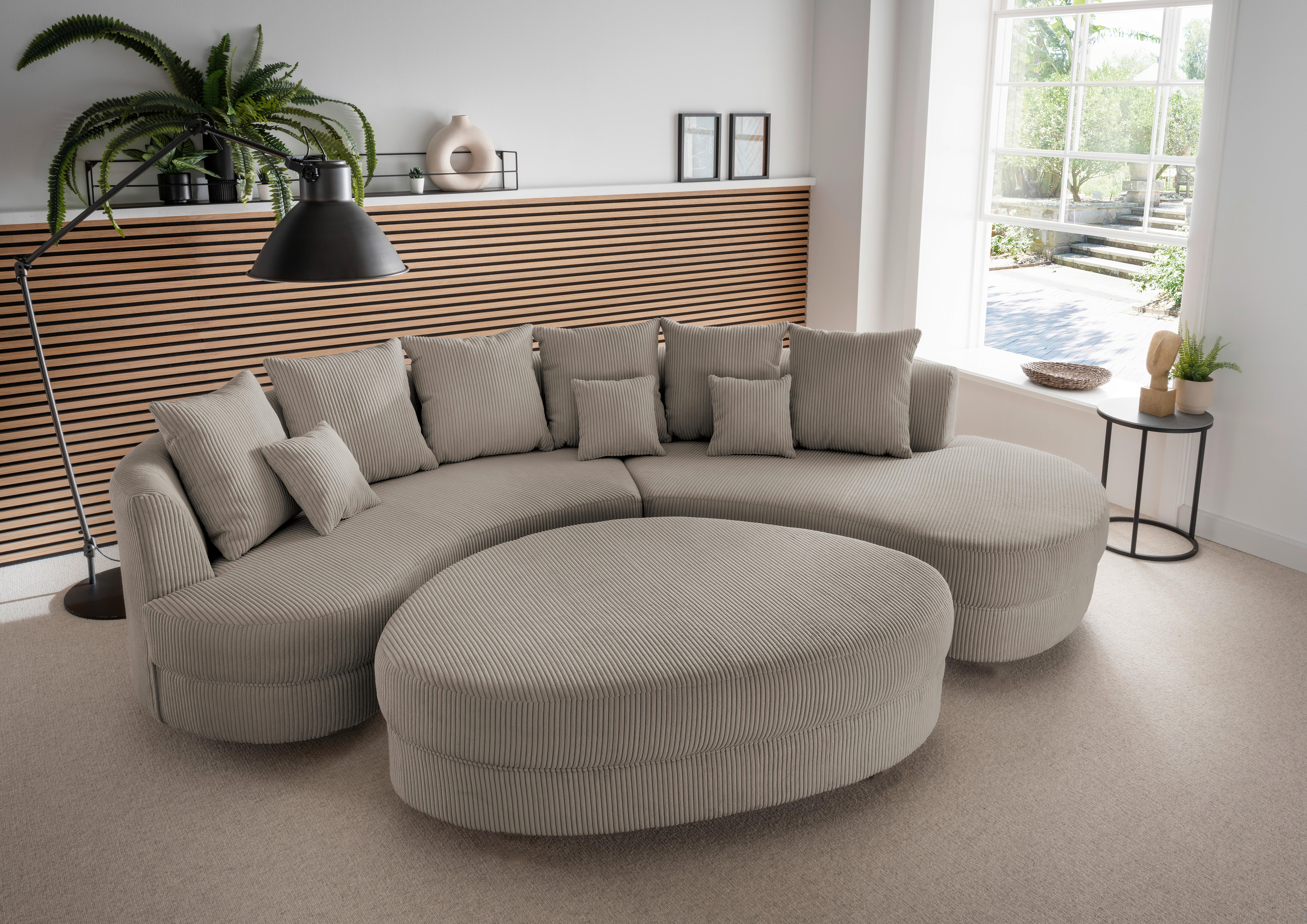 Wohnlandschaft Limoncello m. Hocker ca. 300x160cm Graubraun - Graubraun/Schwarz, Design, Kunststoff/Textil (300/160cm) - Livetastic