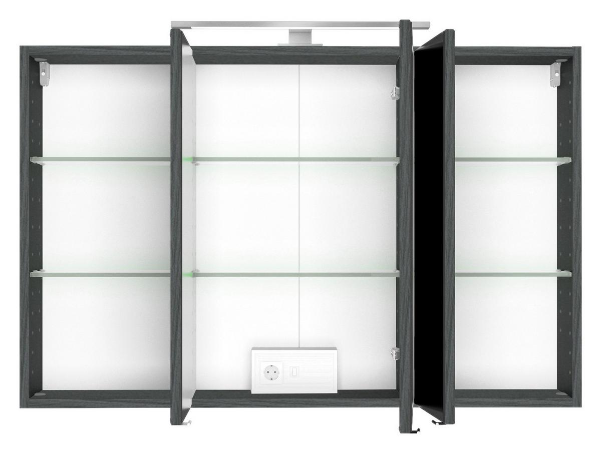 Spiegelschrank Arezzo mit LED 3-türig ca. 120x64 cm Grau - Graphitfarben/Alufarben, Basics, Glas/Holzwerkstoff (120/64/20cm) - Held