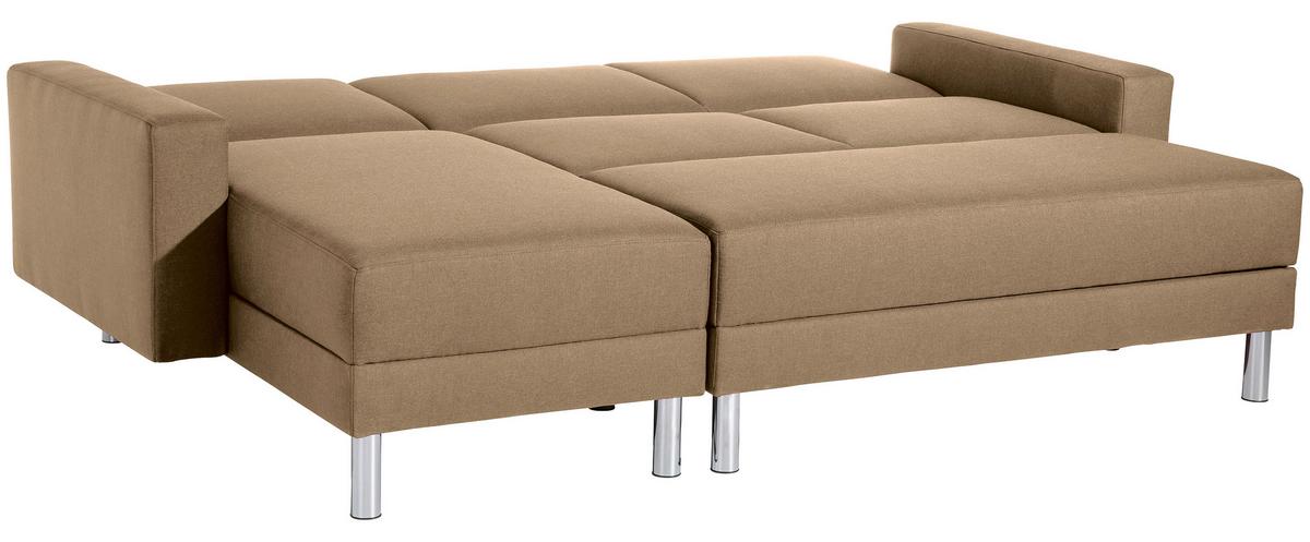 ECKSCHLAFSOFA JUST FASHION - Sandfarben/Chromfarben, KONVENTIONELL, Textil/Metall (152/230cm) - Max Winzer