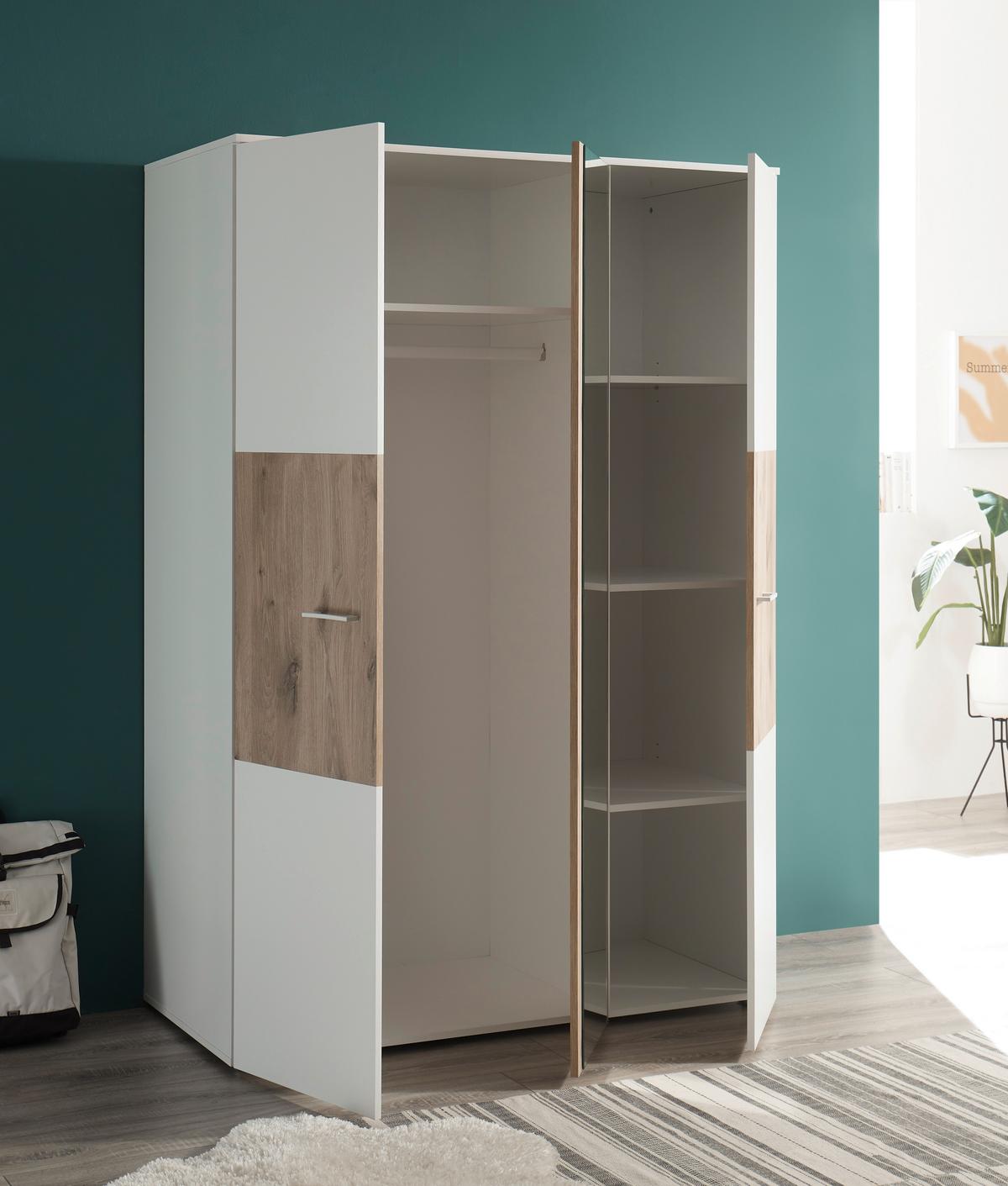 Șifonier ALEX - alb/culoare lemn stejar, Konventionell, material pe bază de lemn (135/195/60cm)
