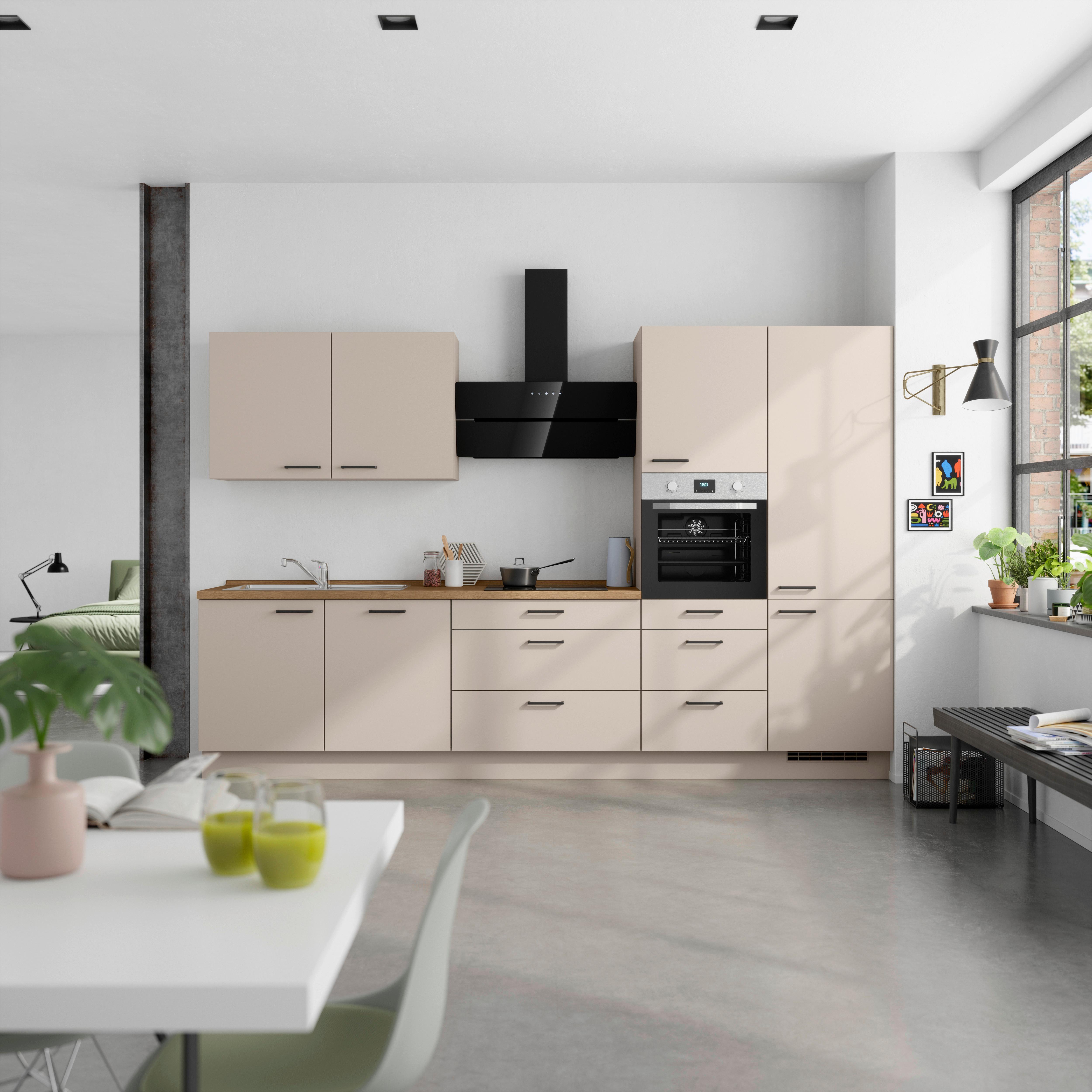Küchenleerblock Easytouch High o. Geräte Sandfarben - Sandfarben/Eichefarben, MODERN, Holzwerkstoff/Metall (330cm) - Nobilia
