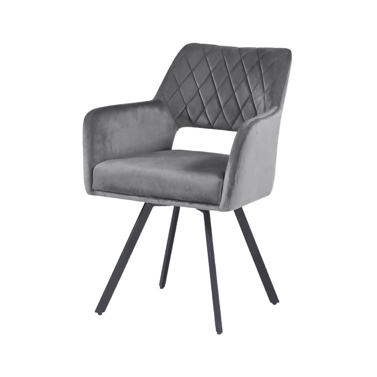 Naslanjač Vicky, Siva, Žamet, Vrtljiv - siva/črna, Moderno, kovina/tekstil (57/86/61cm)