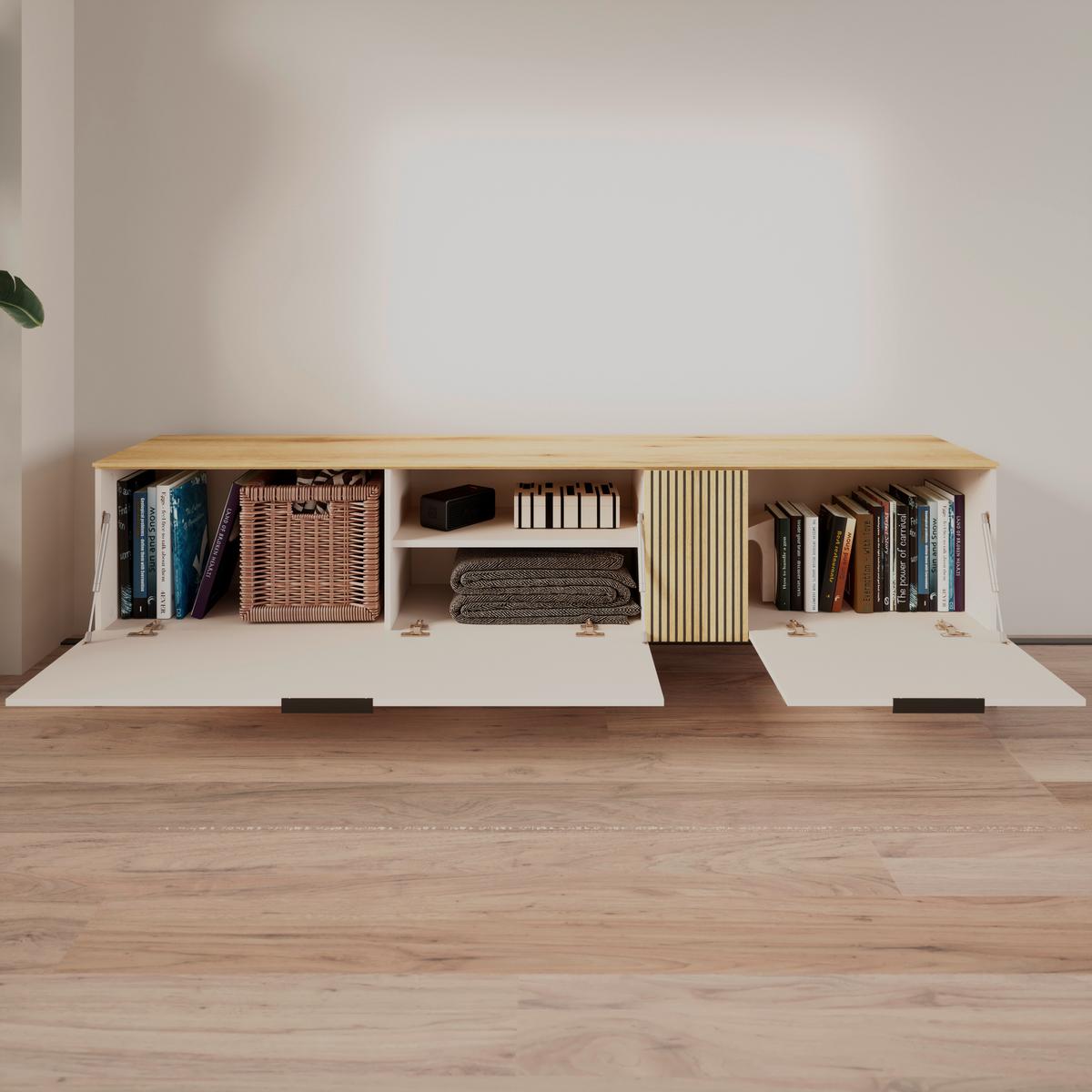 Comodă TV KING - cașmir/culoare lemn stejar, Modern, material pe bază de lemn (200/54/40cm) - Modern Living