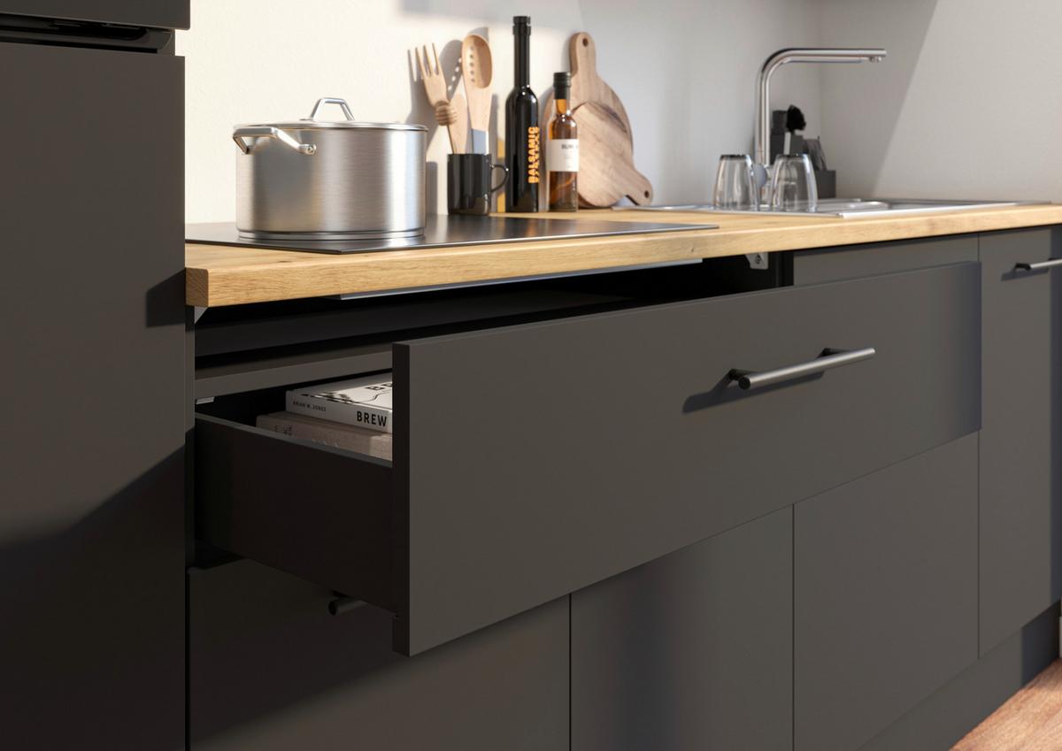 Konyhablokk Gépek Nélkül Berlin Zb 260 Black +bel. - fekete/Artisan tölgy, Design, faalapú anyag/fém (260cm) - MID.YOU