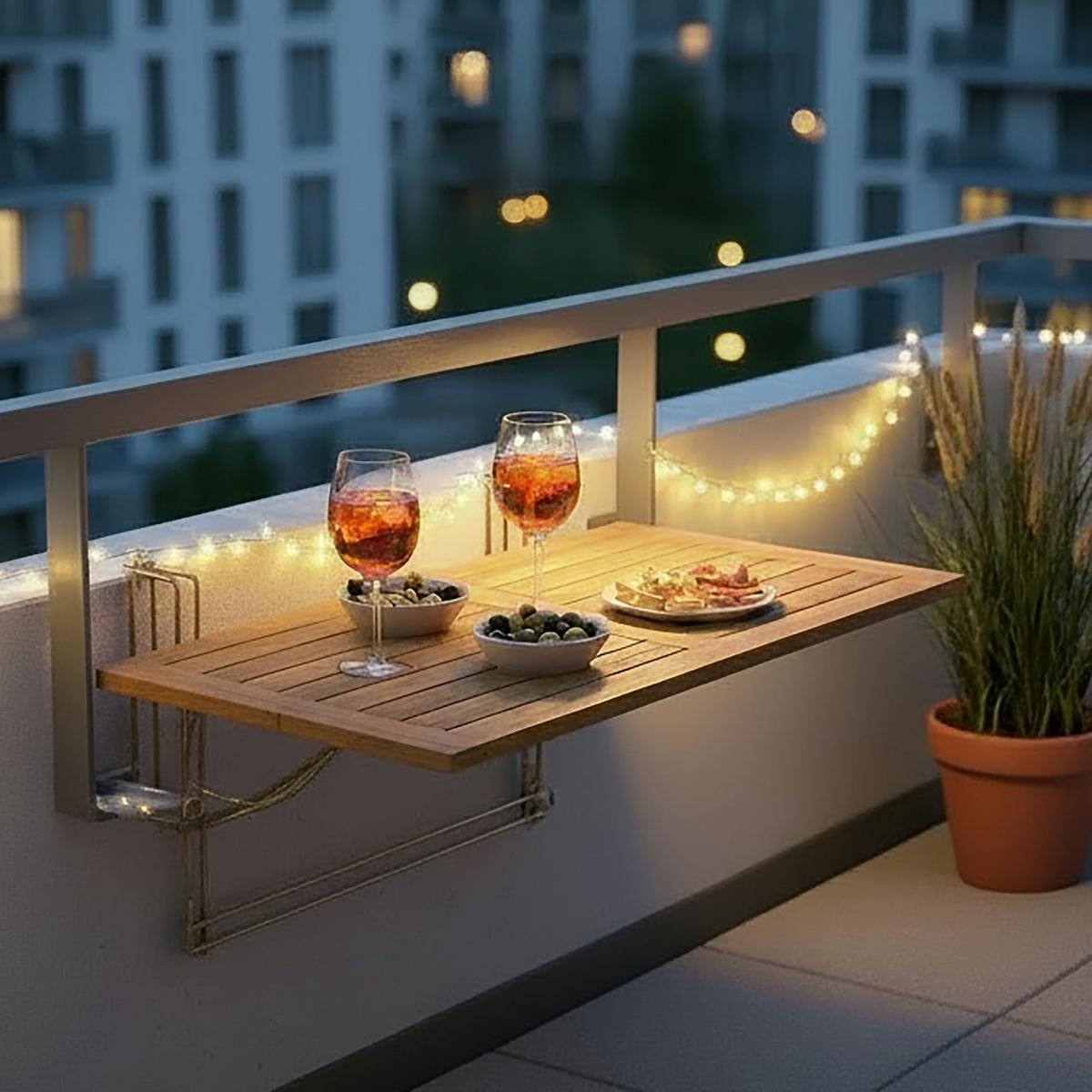 Balkontisch Helena Akazie/ Metall ca. 75x35x45 cm - Silberfarben/Akaziefarben, MODERN, Holz/Metall (75/35/45cm) - Bessagi Garden