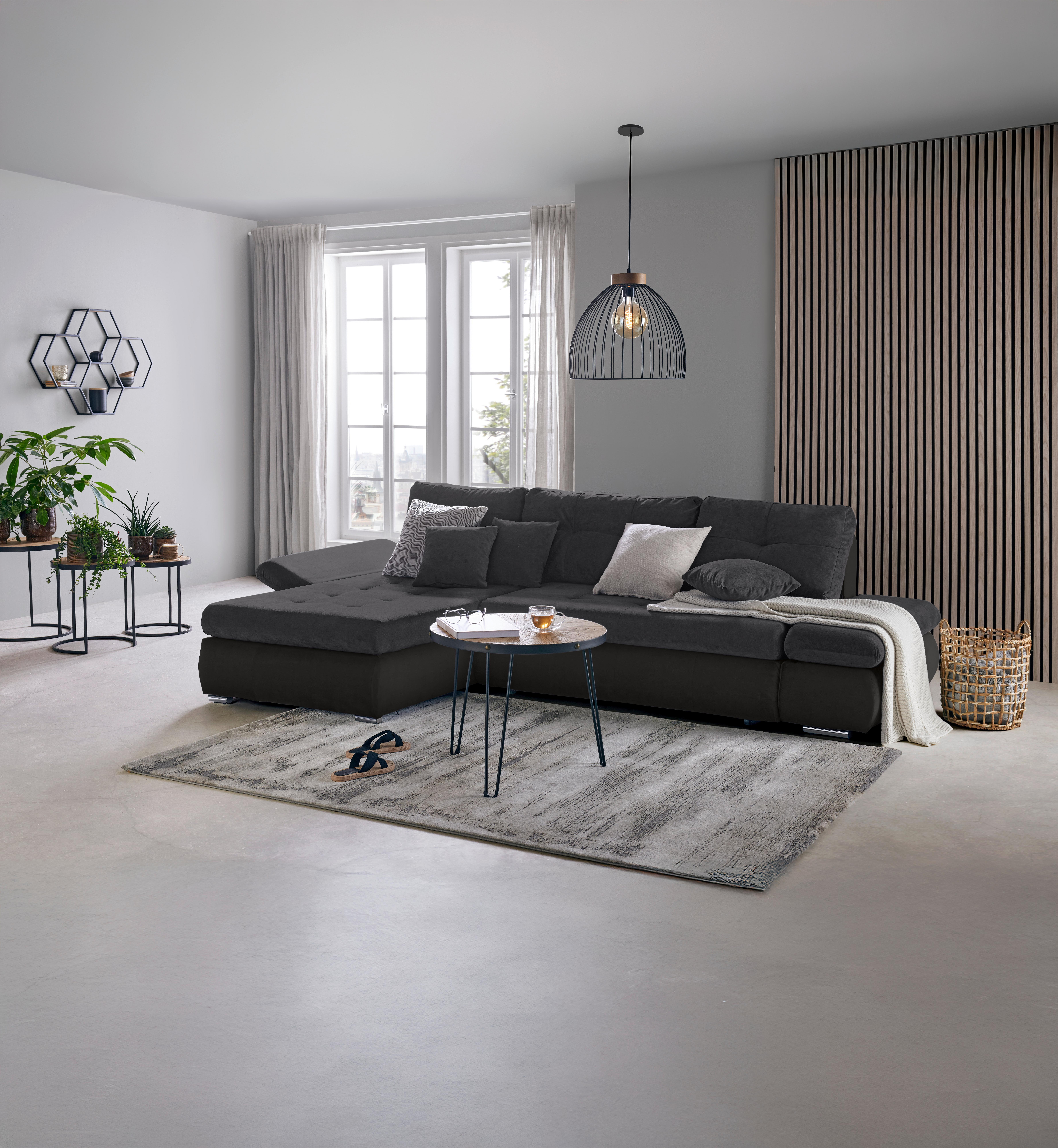 Wohnlandschaft Enrico Dunkelgrau/Dunkelbraun - Chromfarben/Dunkelgrau, KONVENTIONELL, Kunststoff/Textil (303/88/185cm) - Based