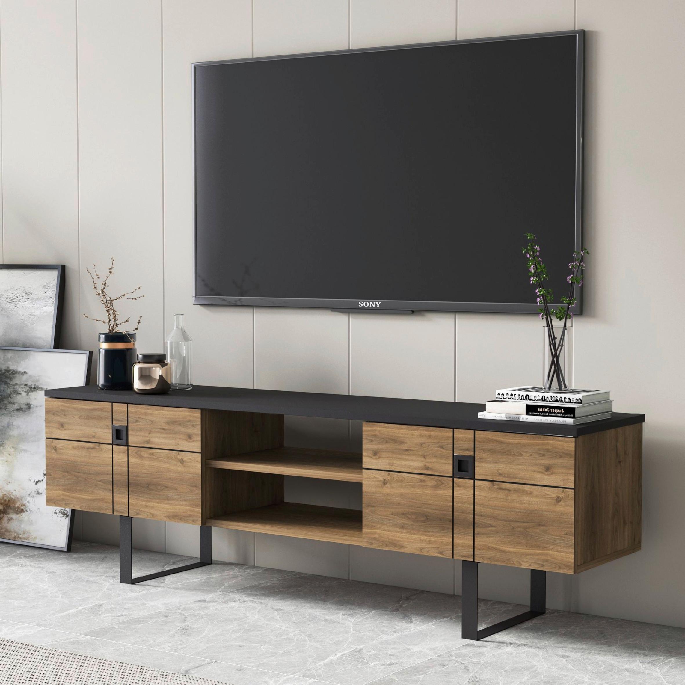 Lowboard "Zeus", Walnussfarben, Schwarz - Walnussfarben/Schwarz, Design, Holzwerkstoff (160/50/35cm) - Livetastic
