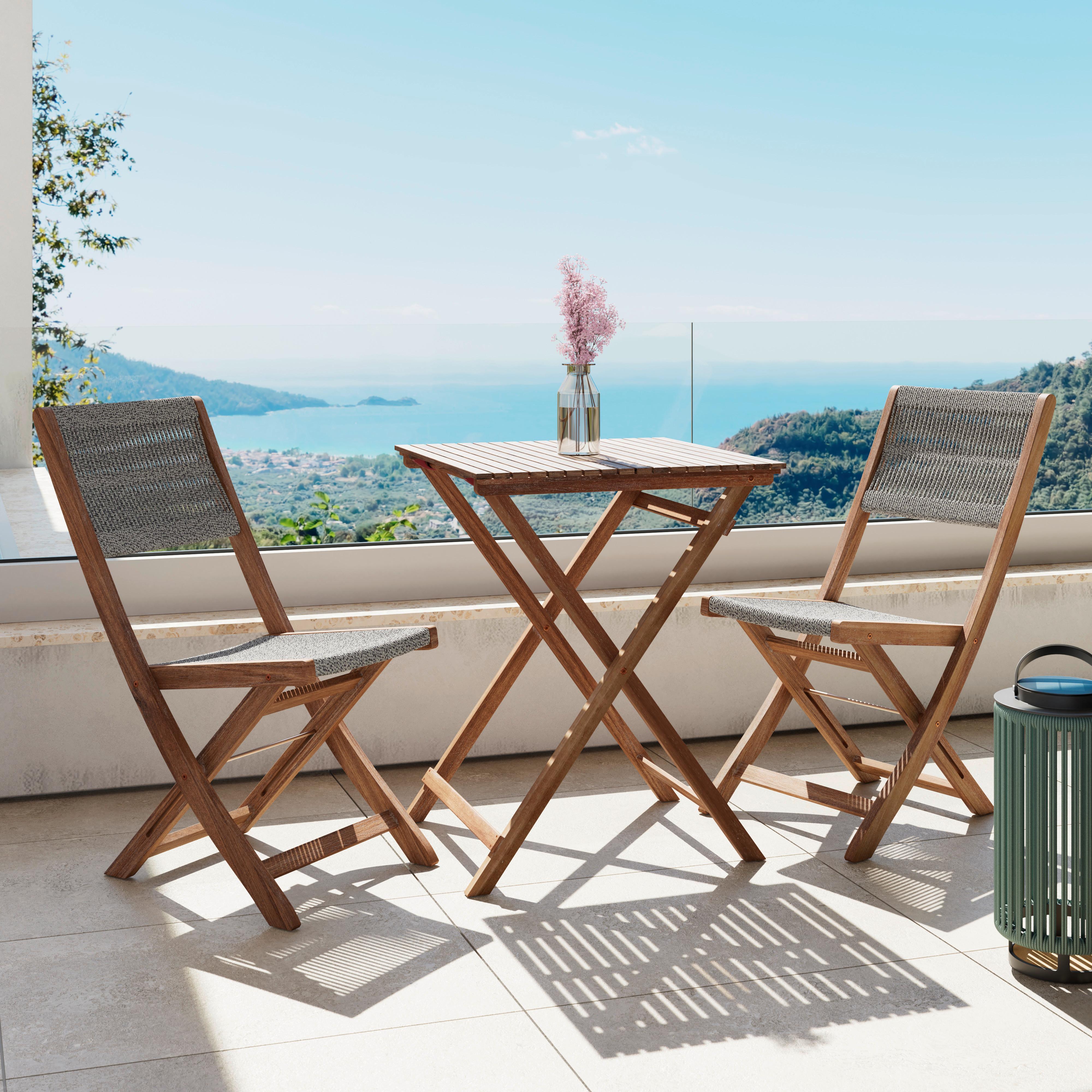 Balkonset Effie Hellgrau Holz/Outdoorstoff - Akaziefarben, MODERN, Holz/Kunststoff (60/76/60cm) - Bessagi Garden