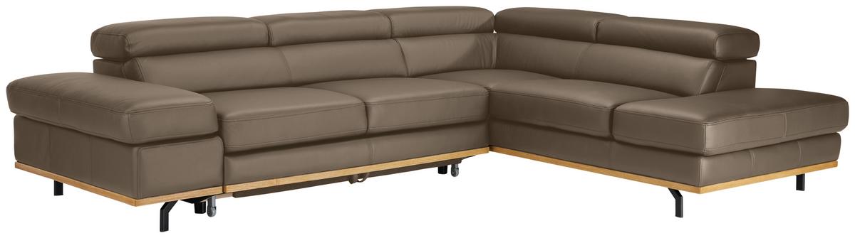 Wohnlandschaft Carmen rechts Haselnussfarben - Haselnussfarben/Schwarz, MODERN, Leder/Holz (292/72/226cm) - Premium Living