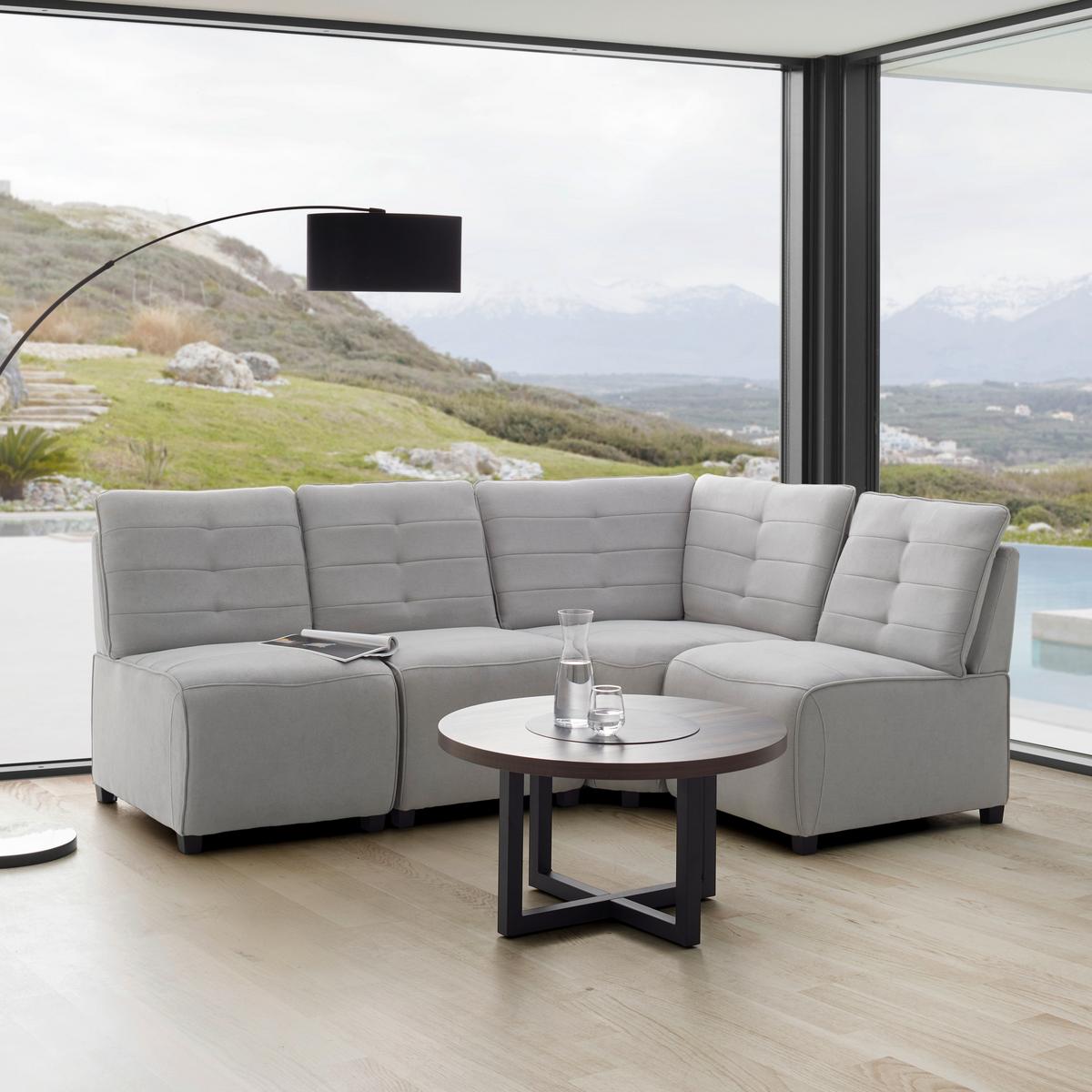 Sarokkanapé Victoire - világosszürke, Modern, műanyag/textil (215/154/90cm) - Bessagi Home
