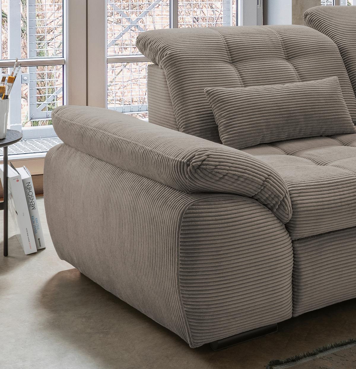 Ecksofa mit Bettkasten Rigatti ca. 314x184 cm Graubraun - Graubraun/Schwarz, MODERN, Textil/Metall (314/184cm) - Livetastic