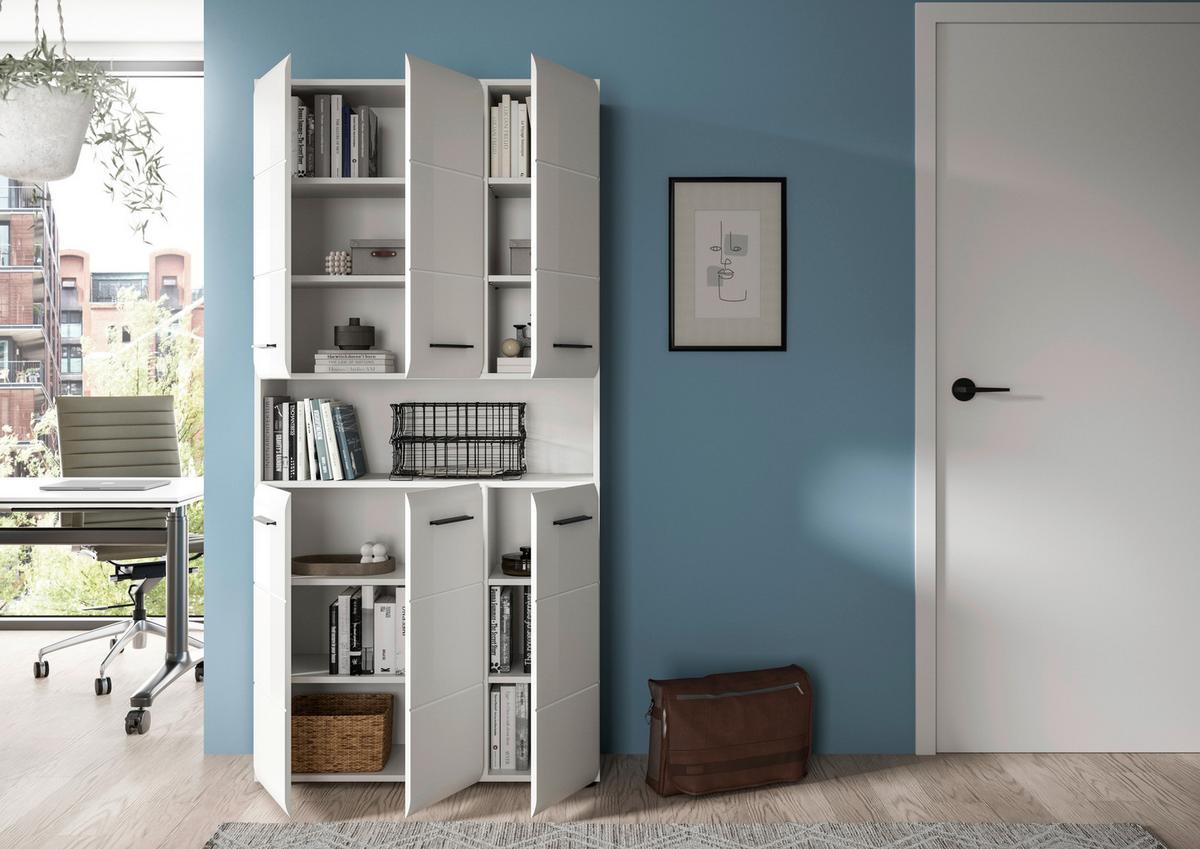 Hochschrank Ice ca. 90x185x30 cm Weiß - Weiß Hochglanz/Silberfarben, MODERN, Holzwerkstoff/Kunststoff (90/185/30cm) - MID.YOU