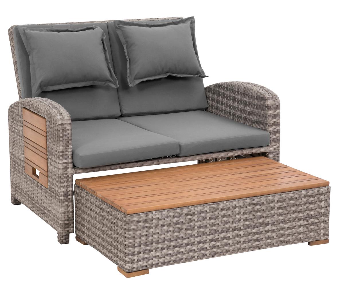 Loungegarnitur 2-teilig Bahia Tobago Holz/Metall mit Kissen - Grau, Basics, Holz/Textil (117/93/74cm) - Gardenson