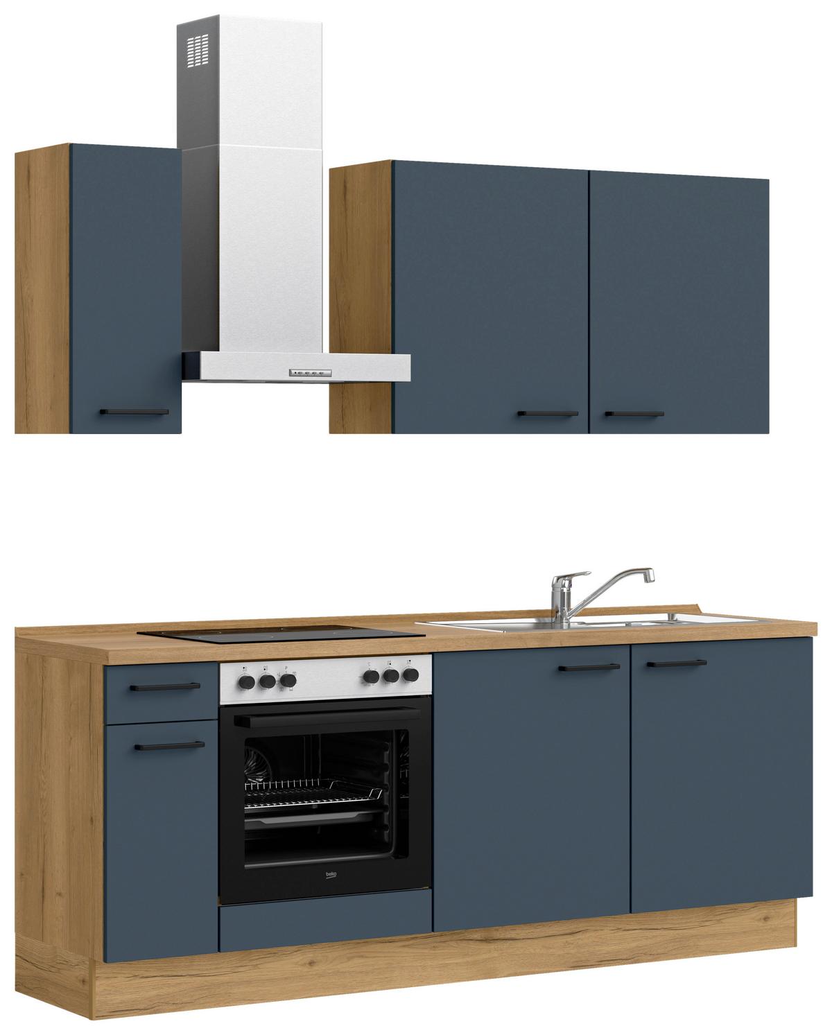 Küchenblock Easytouch Low m. Geräten Dunkelblau - Eichefarben/Schwarz, MODERN, Holzwerkstoff/Metall (210cm) - Nobilia