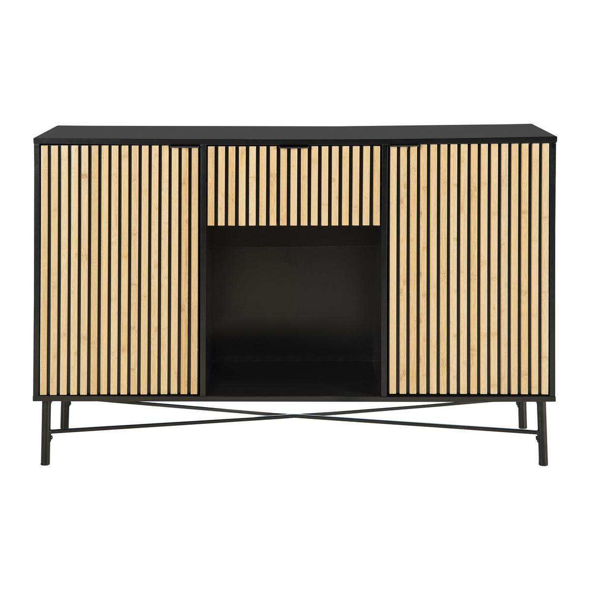 Sideboard Madrid Schwarz/Naturfarben massiv - Eichefarben/Schwarz, MODERN, Holz/Holzwerkstoff (143/90/40cm) - Mömax