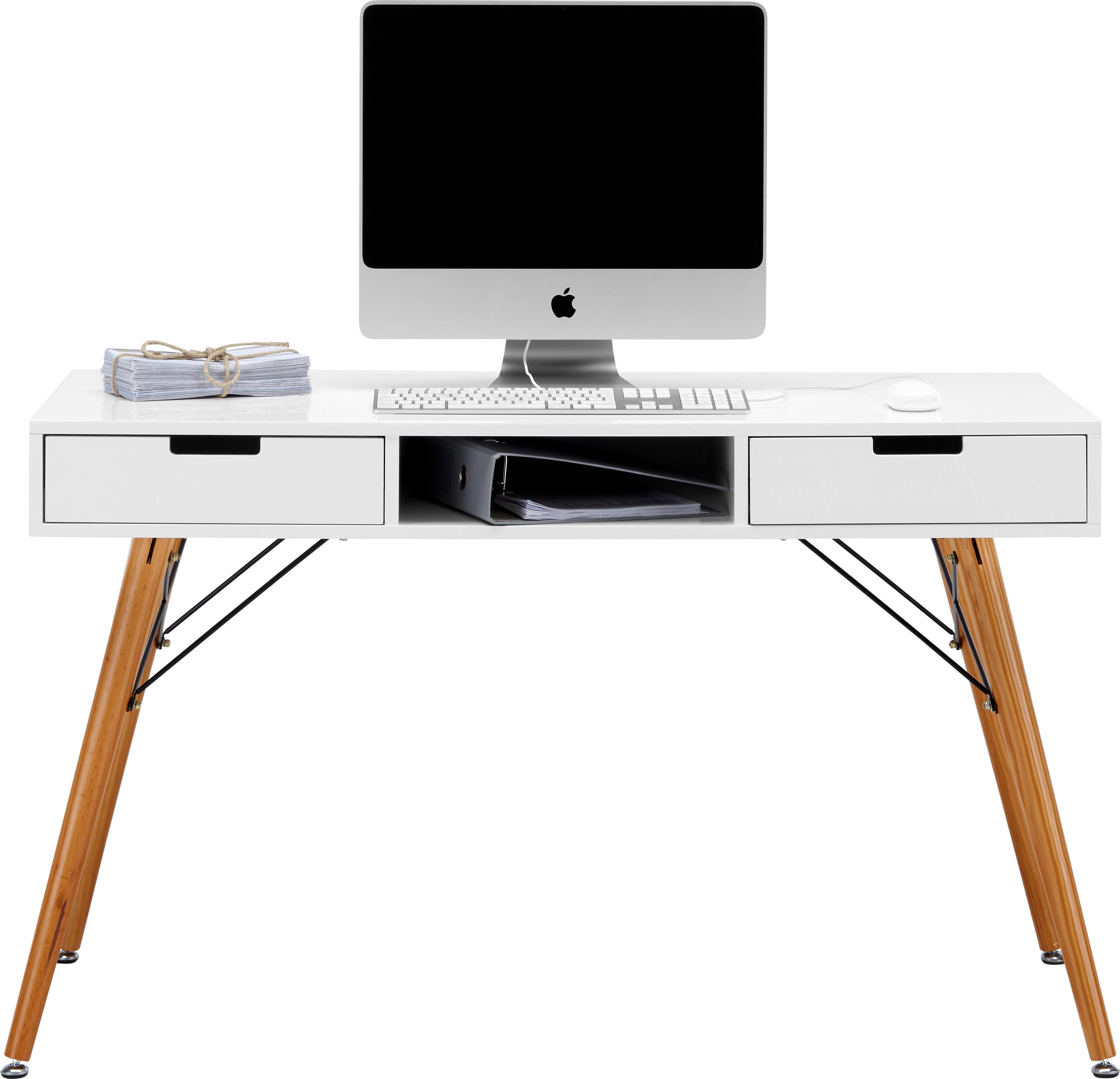 Schreibtisch in Weiß/Braun Massiv - Braun/Weiß, LIFESTYLE, Holz/Metall (120/74/55cm) - Modern Living