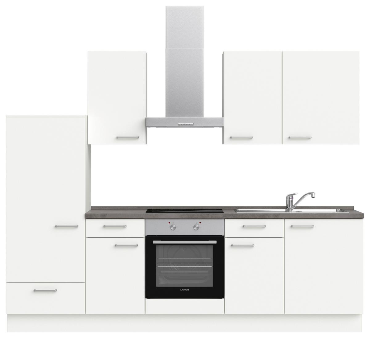 Küchenblock Touch Low m. Geräten Weiß - Schieferfarben/Edelstahlfarben, MODERN, Holzwerkstoff/Metall (270cm) - Nobilia