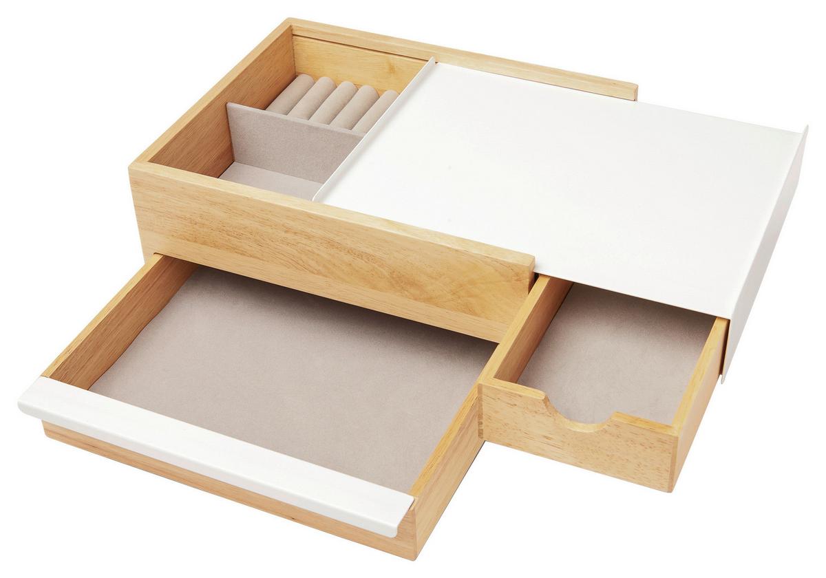 Schmuckbox Weiß/Naturfarben - Naturfarben/Weiß, Design, Holz/Metall (22,1/11,9/25,9cm) - Umbra