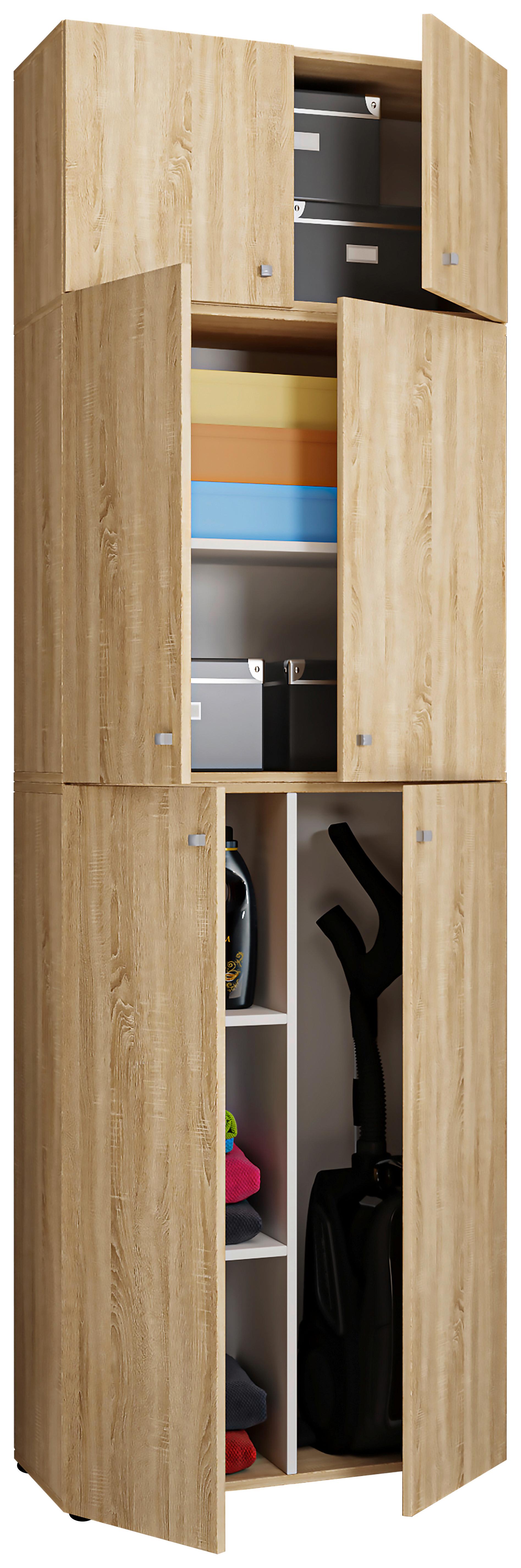 Mehrzweckschrank Lona XXL ca.70x223x39cm Eiche Dekor - Schwarz/Grau, MODERN, Holzwerkstoff/Kunststoff (70/223/39cm) - MID.YOU