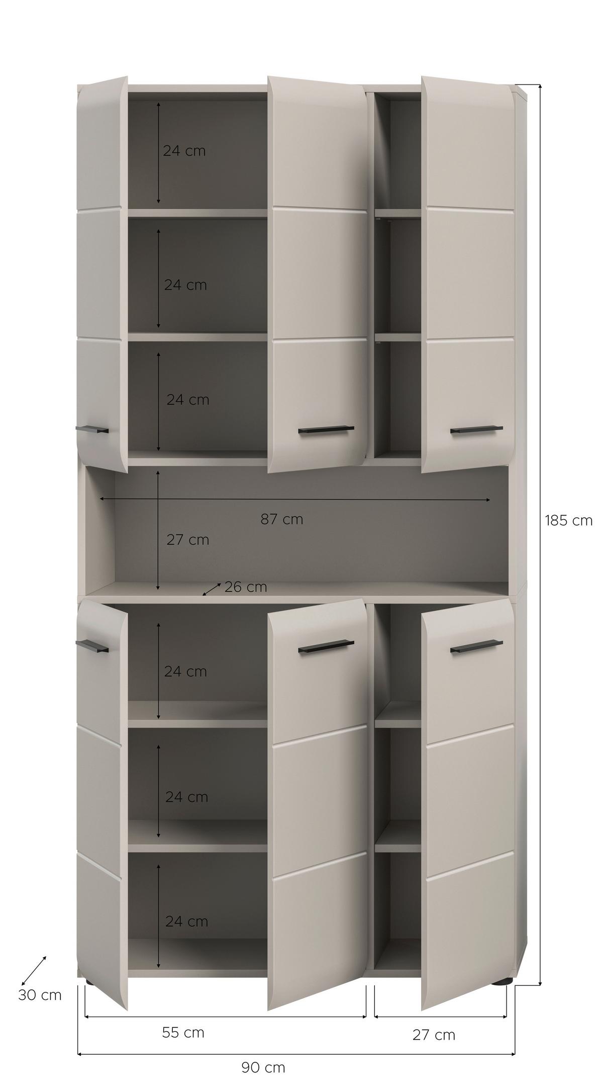 Hochschrank Ice Kaschmir - Kaschmir/Schwarz, Trend, Holzwerkstoff/Kunststoff (90/185/30cm) - MID.YOU