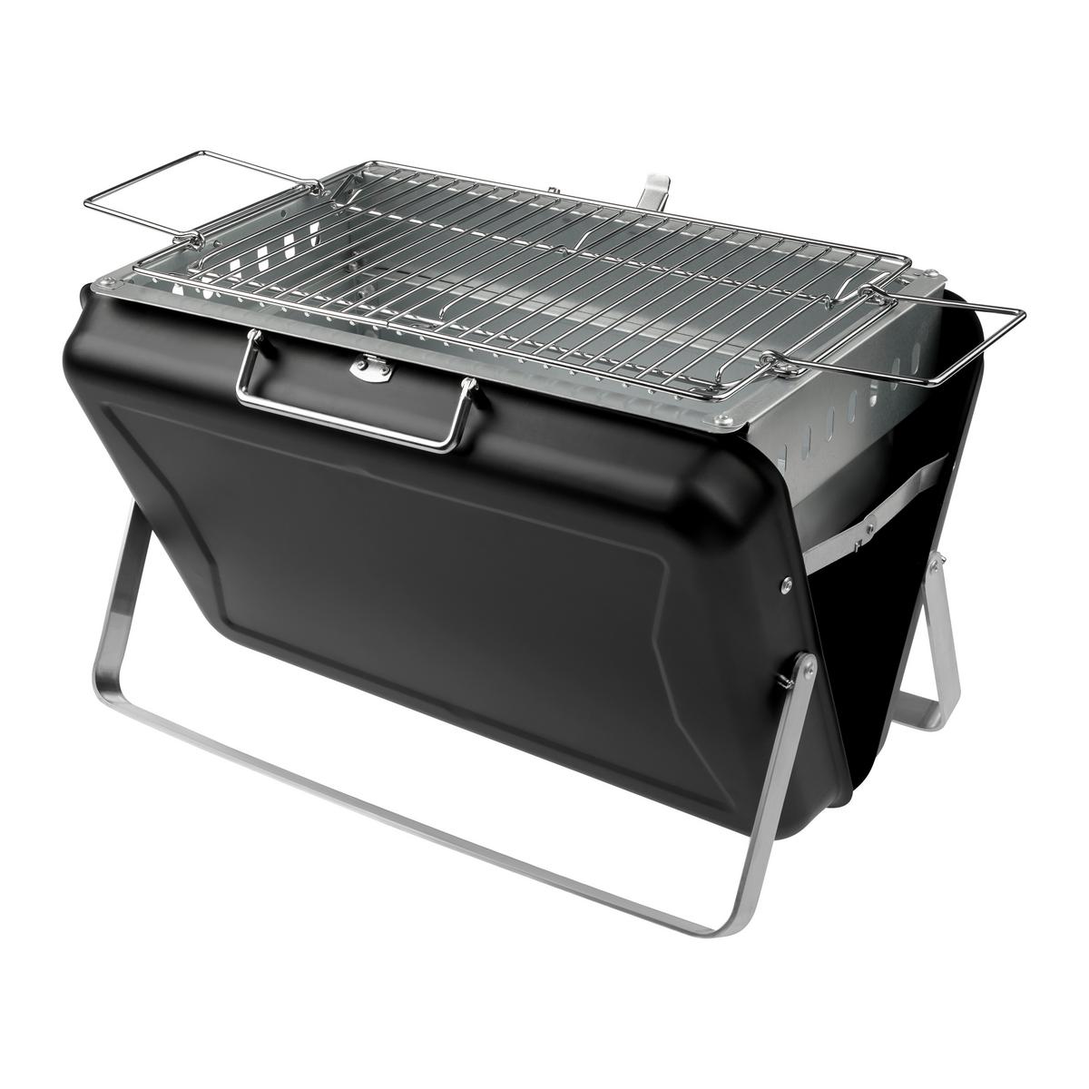 Holzkohlegrill Koffer-Camping Schwarz ca. 40,5x25x26cm - Schwarz, KONVENTIONELL, Metall (40,5/25/26cm) - Mömax