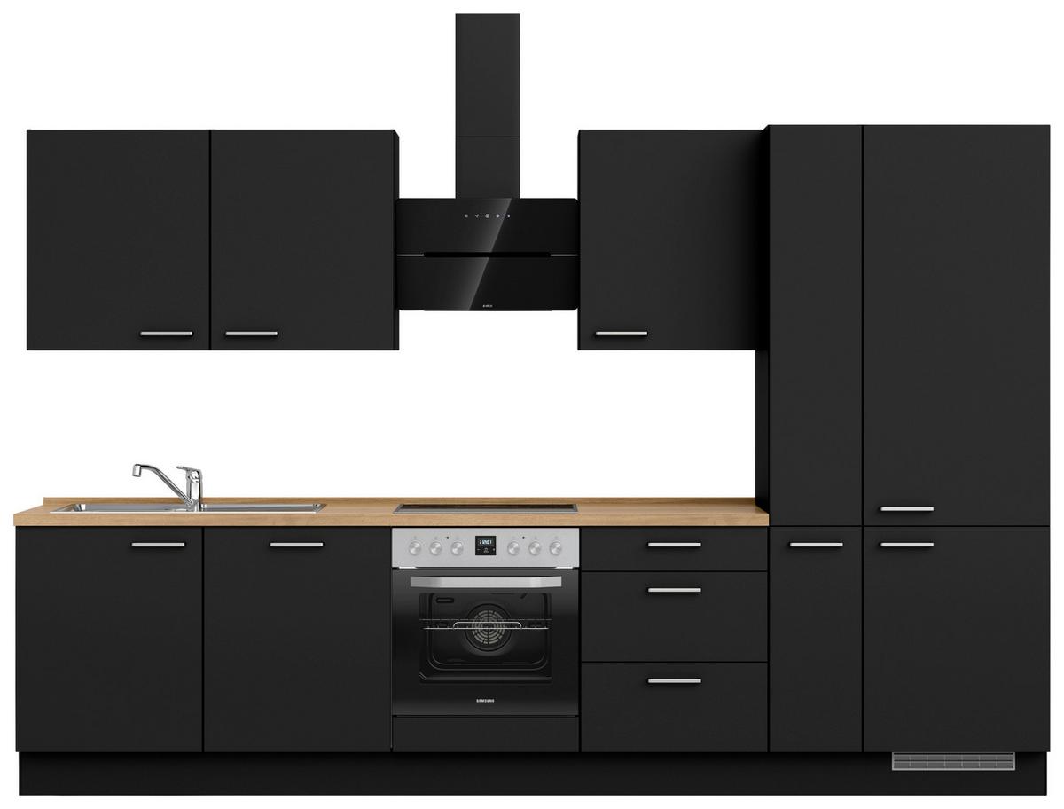 Küchenblock Touch High m. Geräten Schwarz - Edelstahlfarben/Eichefarben, MODERN, Holzwerkstoff/Metall (330cm) - Nobilia