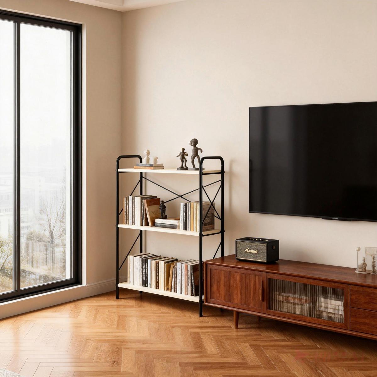 Regal Tom Kaschmir/Schwarz - Kaschmir/Schwarz, Modern, Holzwerkstoff/Metall (63.2/89/30cm) - Mömax