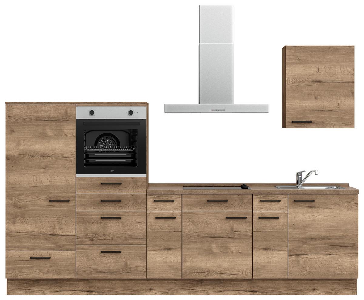 Küchenblock Structura Low m. Geräten Eiche dunkel - Eiche dunkel/Eichefarben, MODERN, Holzwerkstoff/Metall (300cm) - Nobilia