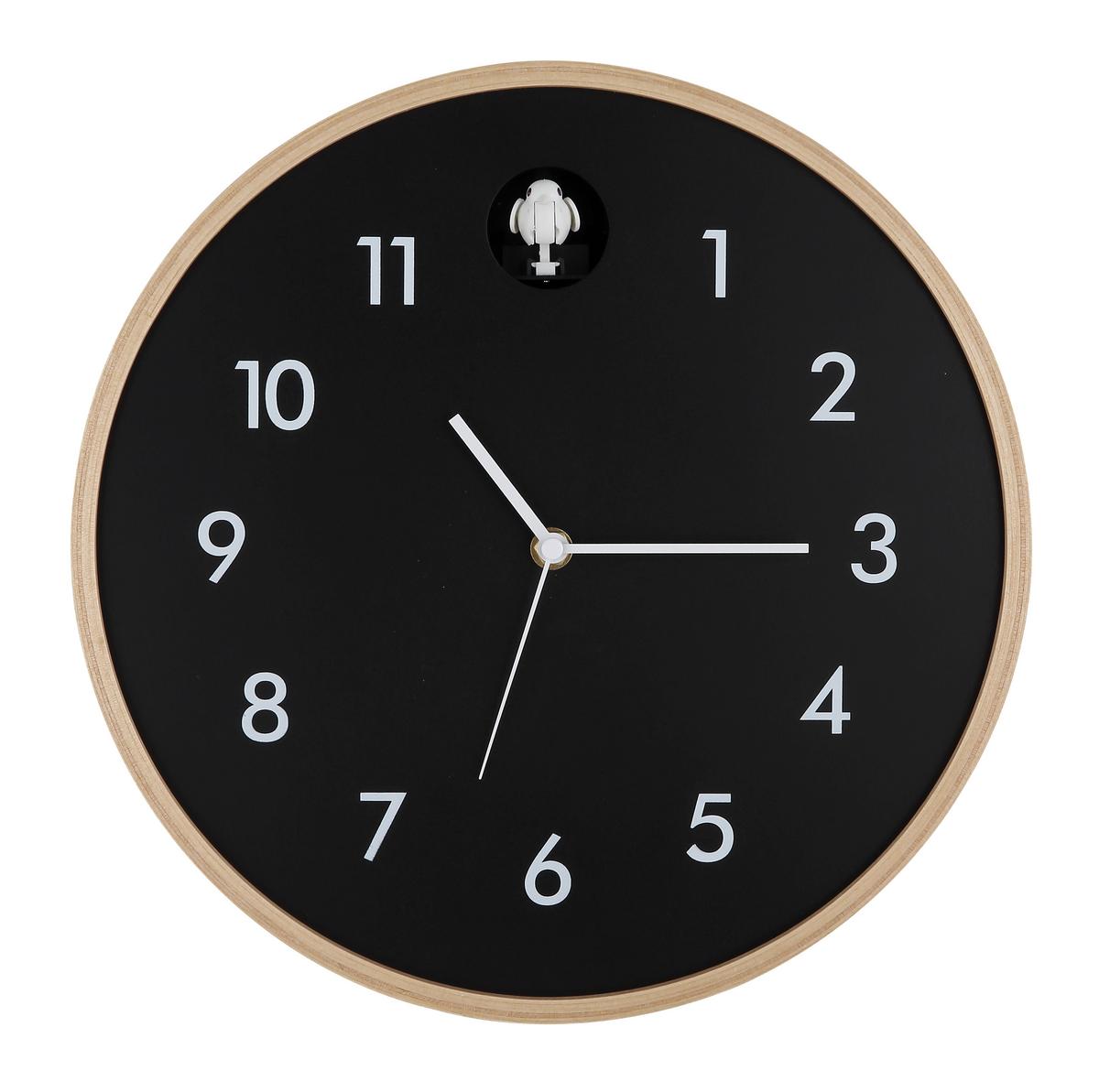 WANDUHR 78284B  CLOCKY - Weiss/Schwarz, Natur, Holz/Holzwerkstoff (31,5cm) - Globo