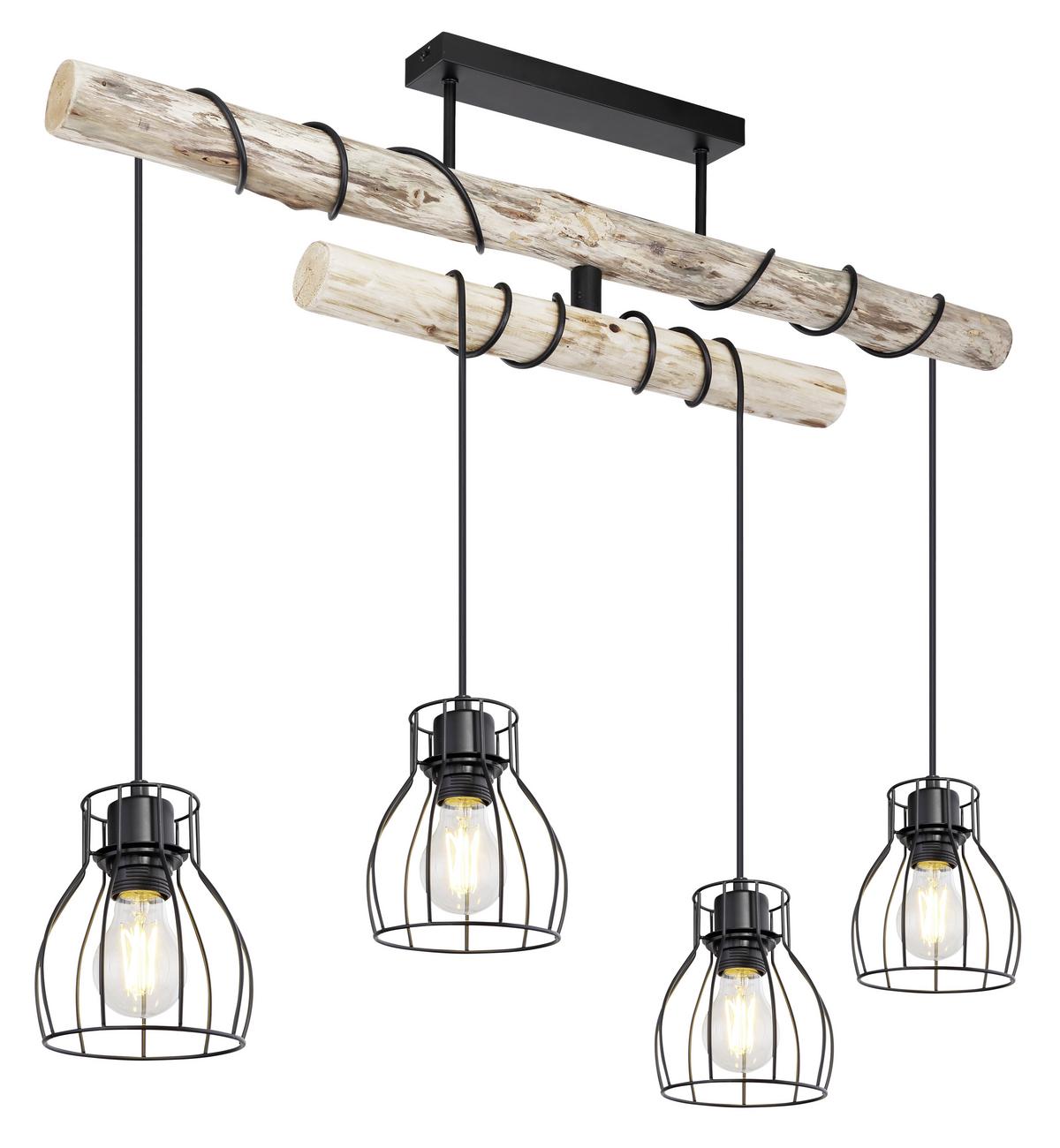 Deckenleuchte Mina in Naturfarben max. 60 Watt - Schwarz/Naturfarben, Basics, Holz/Metall (90/14/100cm) - Globo