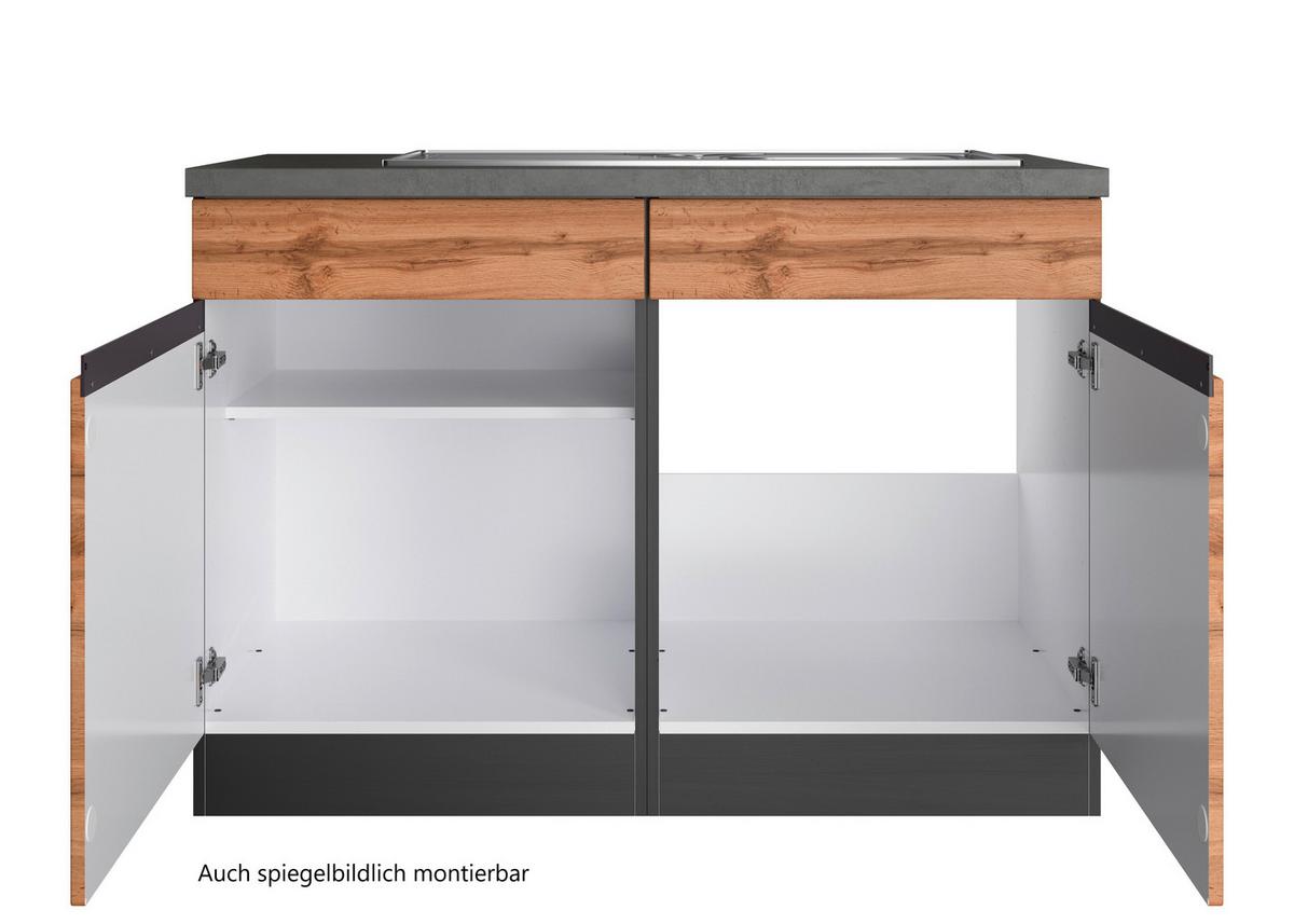 Spülenschrank Turin mit Spüle ca. 120x86 cm Graphit/Eiche - Eiche Wotan/Graphitfarben, Design, Holzwerkstoff (120/86/60cm) - Held