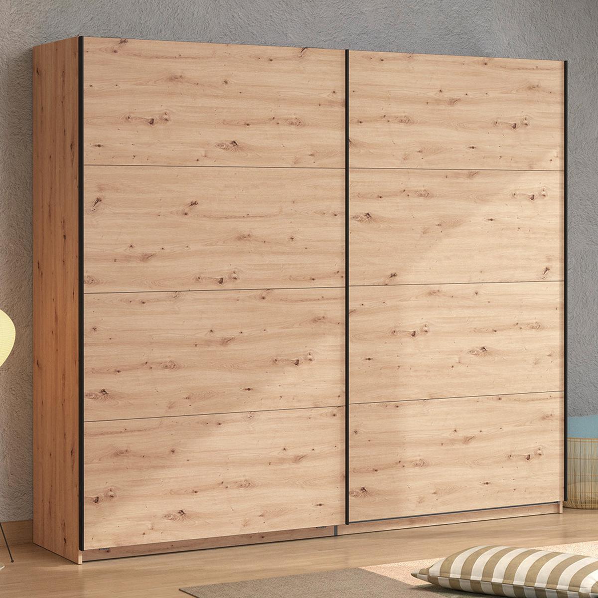 Schwebetürenschrank Gard Eiche Artisan - Schwarz/Eiche Artisan, KONVENTIONELL, Holzwerkstoff/Metall (245/217/61cm) - Based