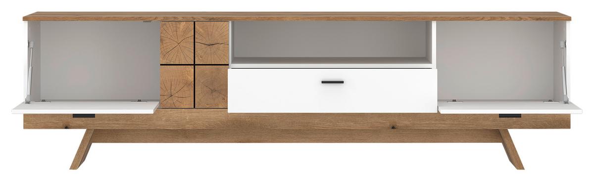 Comodă TV ORETA - alb/culoare lemn stejar, Modern, material pe bază de lemn (216/61,7/45cm) - Modern Living