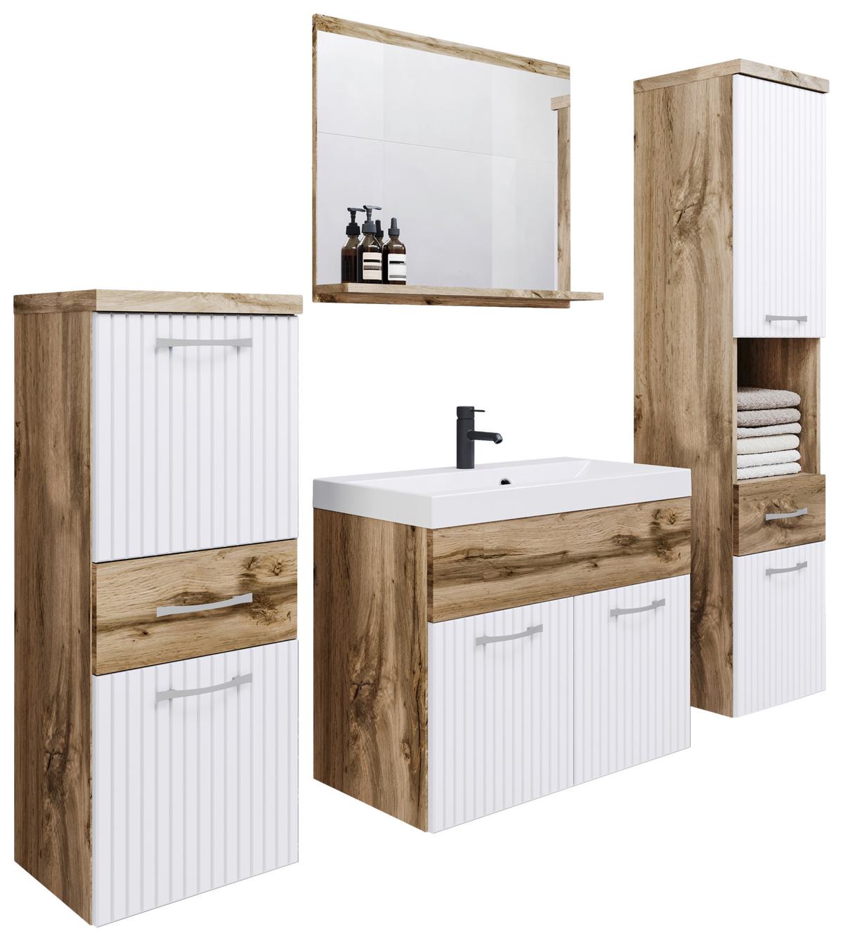 Badmöbel-Set 5-tlg. Alba ca. 140 cm Weiß/Eiche Wotan - Eiche Wotan/Weiß, LIFESTYLE, Holzwerkstoff/Metall (120cm) - P & B
