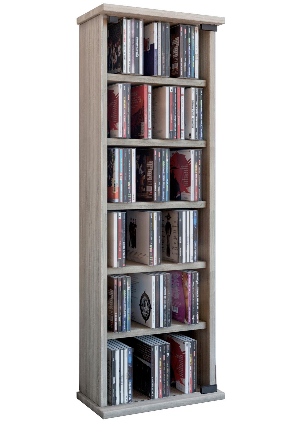 CD-Regal Vetro in Eichefarbe, B: 31 cm - Eichefarben, KONVENTIONELL, Glas/Holzwerkstoff (31/92/18cm) - MID.YOU